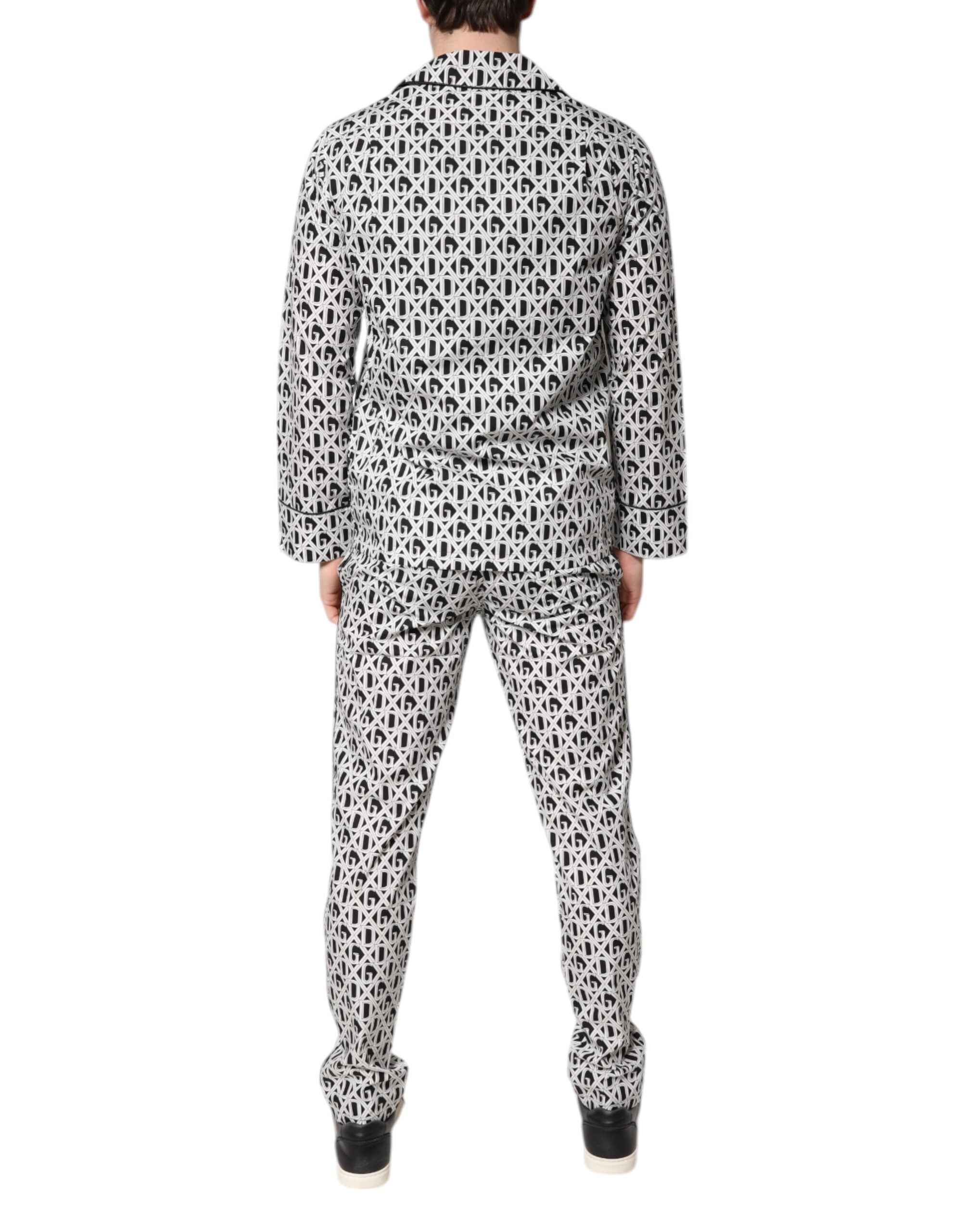 Dolce & Gabbana Schwarz Weiß DG Print Baumwolle Pyjama Set Schlafanzug