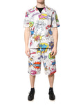 Dolce & Gabbana Weißes Cartoon-Print Herren-Pyjama-Set Nachtwäsche aus Baumwolle