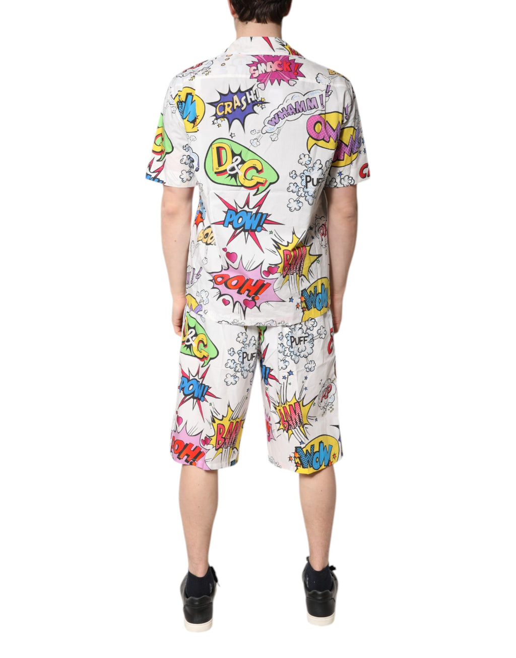 Dolce & Gabbana Weißes Cartoon-Print Herren-Pyjama-Set Nachtwäsche aus Baumwolle