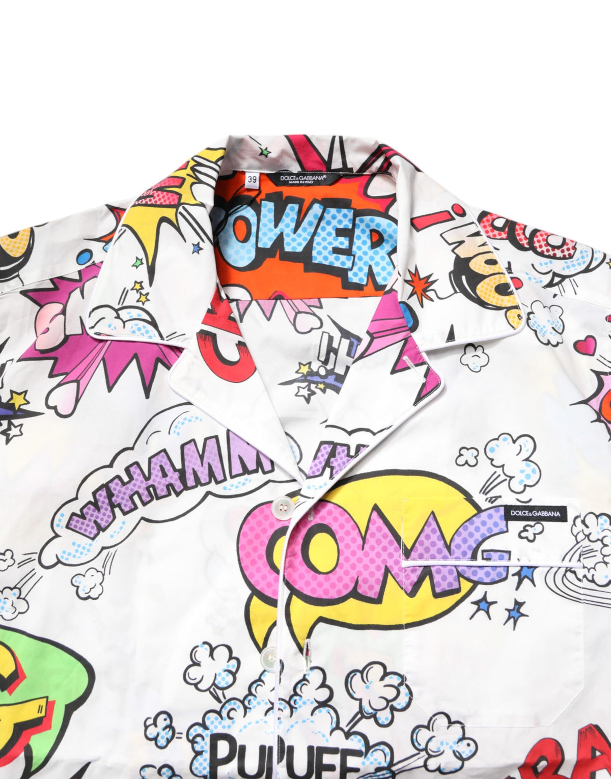Dolce & Gabbana Weißes Cartoon-Print Herren-Pyjama-Set Nachtwäsche aus Baumwolle