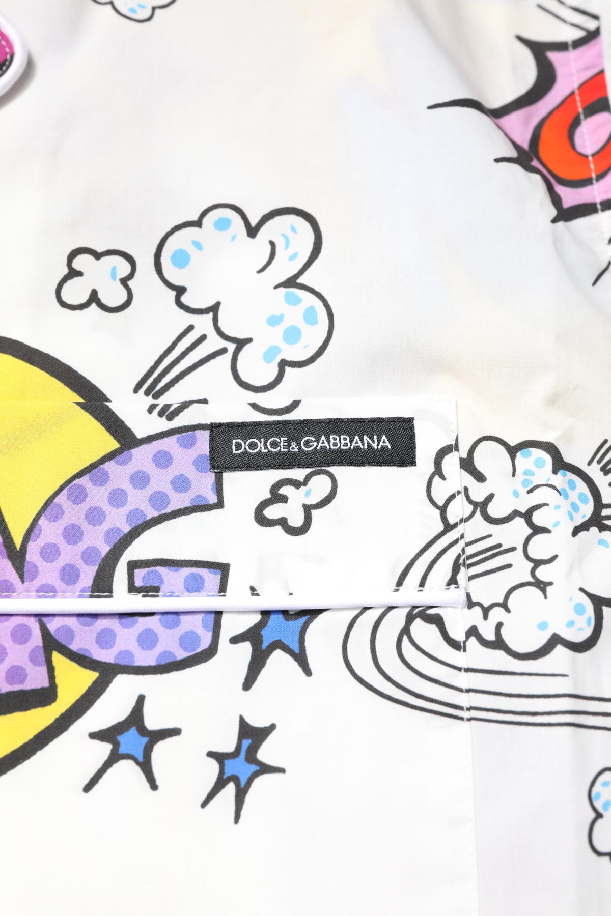 Dolce & Gabbana Weißes Cartoon-Print Herren-Pyjama-Set Nachtwäsche aus Baumwolle