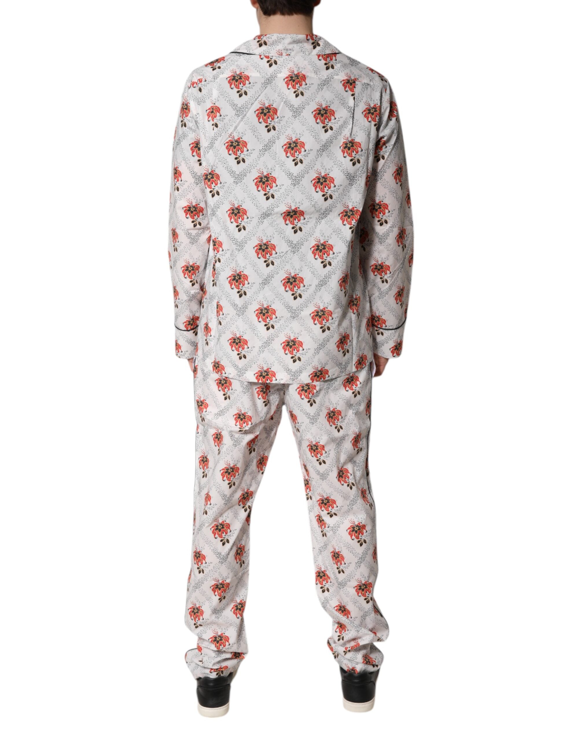 Dolce & Gabbana Multicolor Floral Print Baumwolle Pyjama Set Nachtwäsche