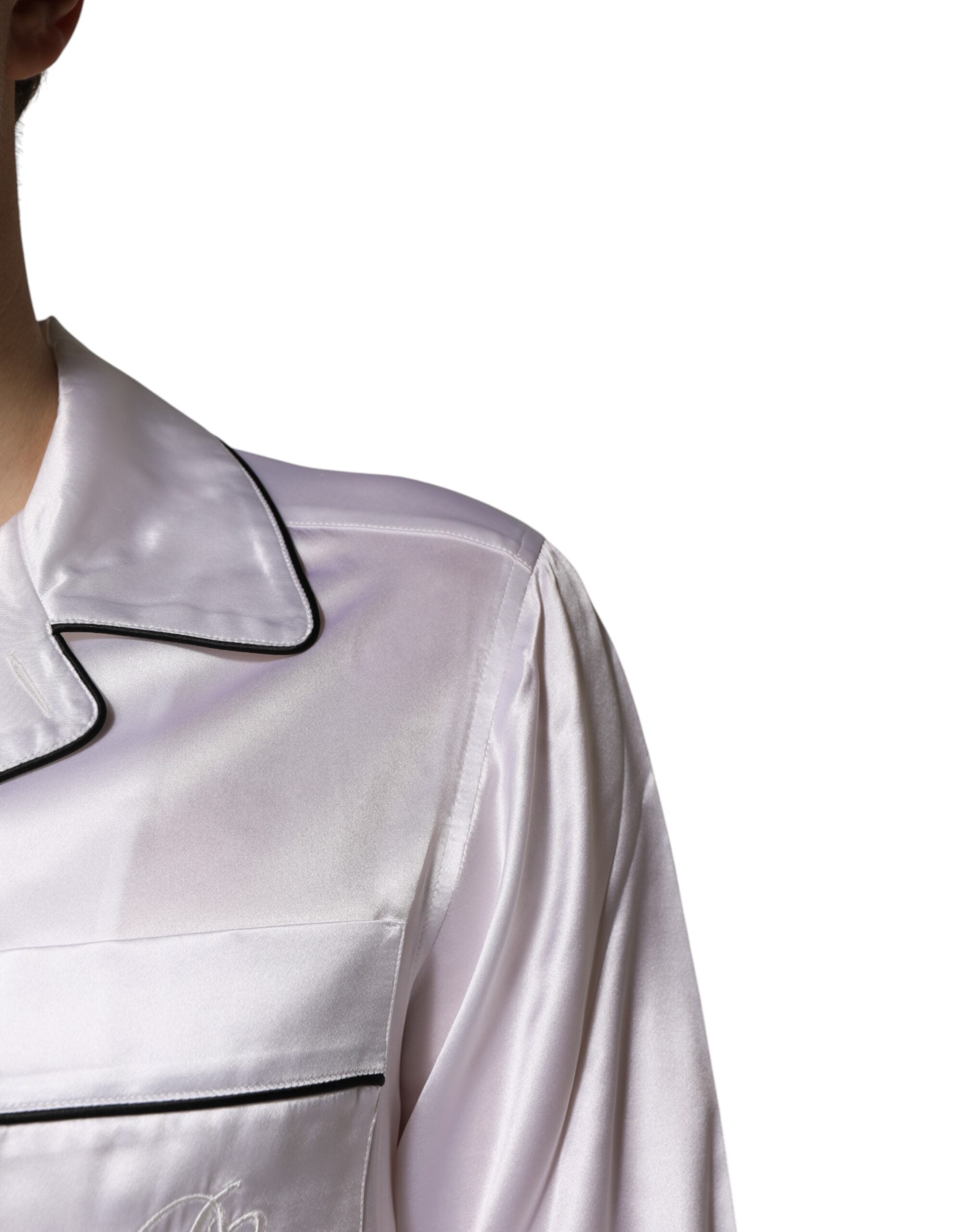 Dolce & Gabbana Weißer Satin Seide Männer Pyjama Set Schlafanzug