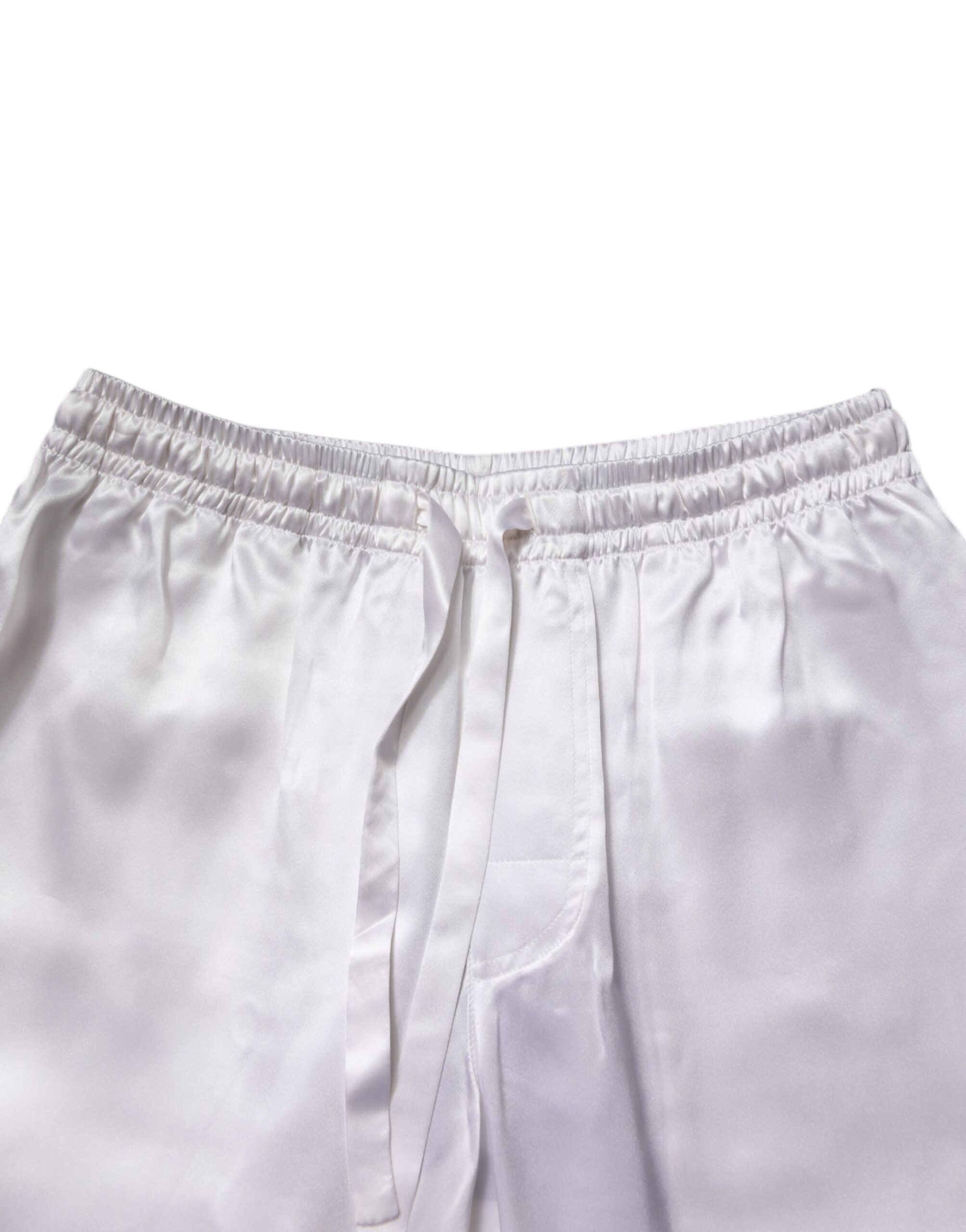 Dolce & Gabbana Weißer Satin Seide Männer Pyjama Set Schlafanzug