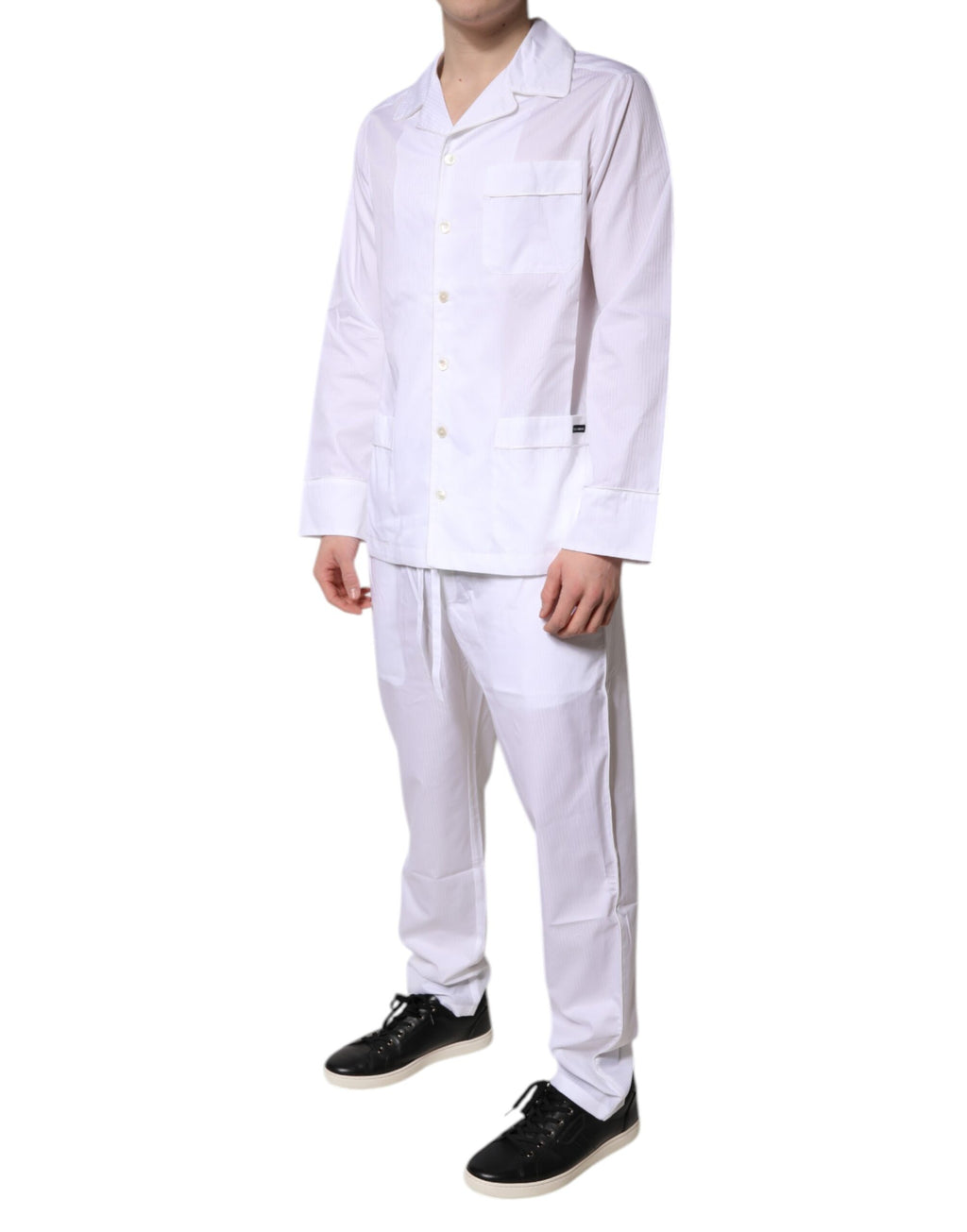 Dolce & Gabbana Weißes Baumwollhemd Hose Pyjama Set Schlafanzug