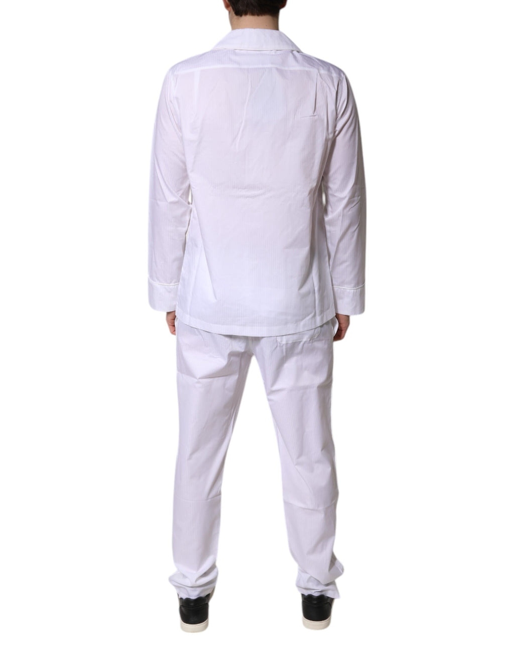 Dolce & Gabbana Weißes Baumwollhemd Hose Pyjama Set Schlafanzug