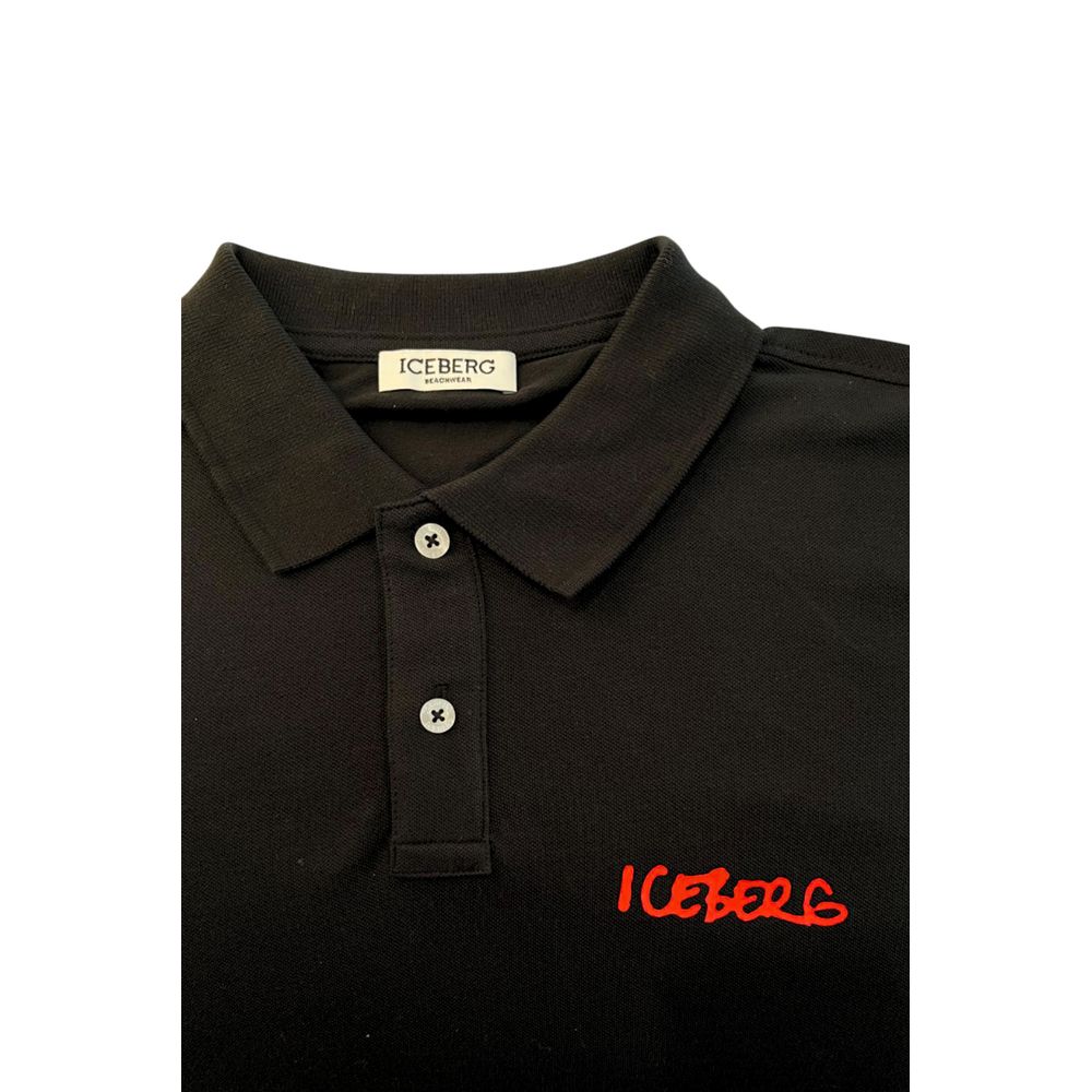 Iceberg Schwarzes Baumwoll-Poloshirt für Männer