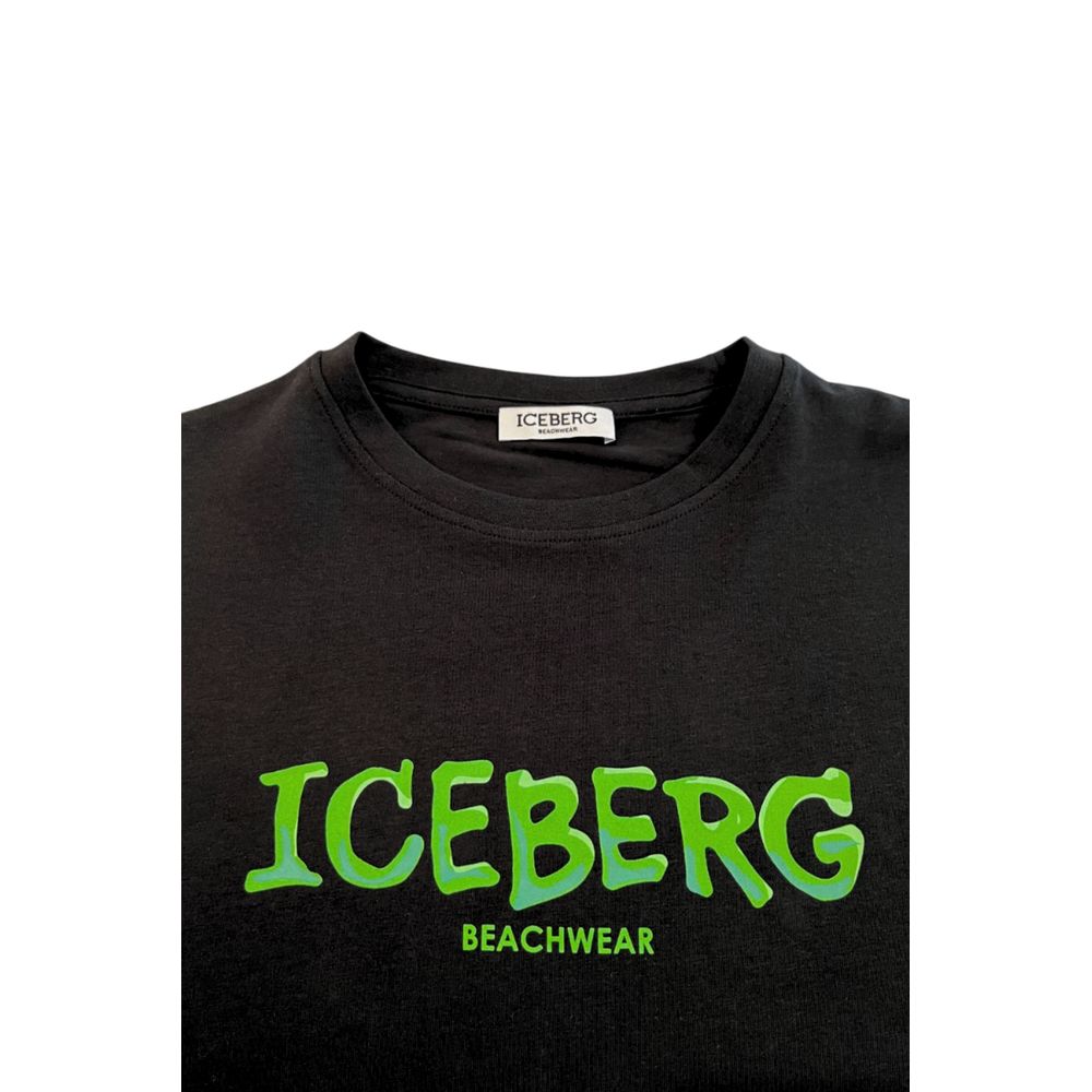 Iceberg Schwarzes Baumwolle Männer T-Shirt
