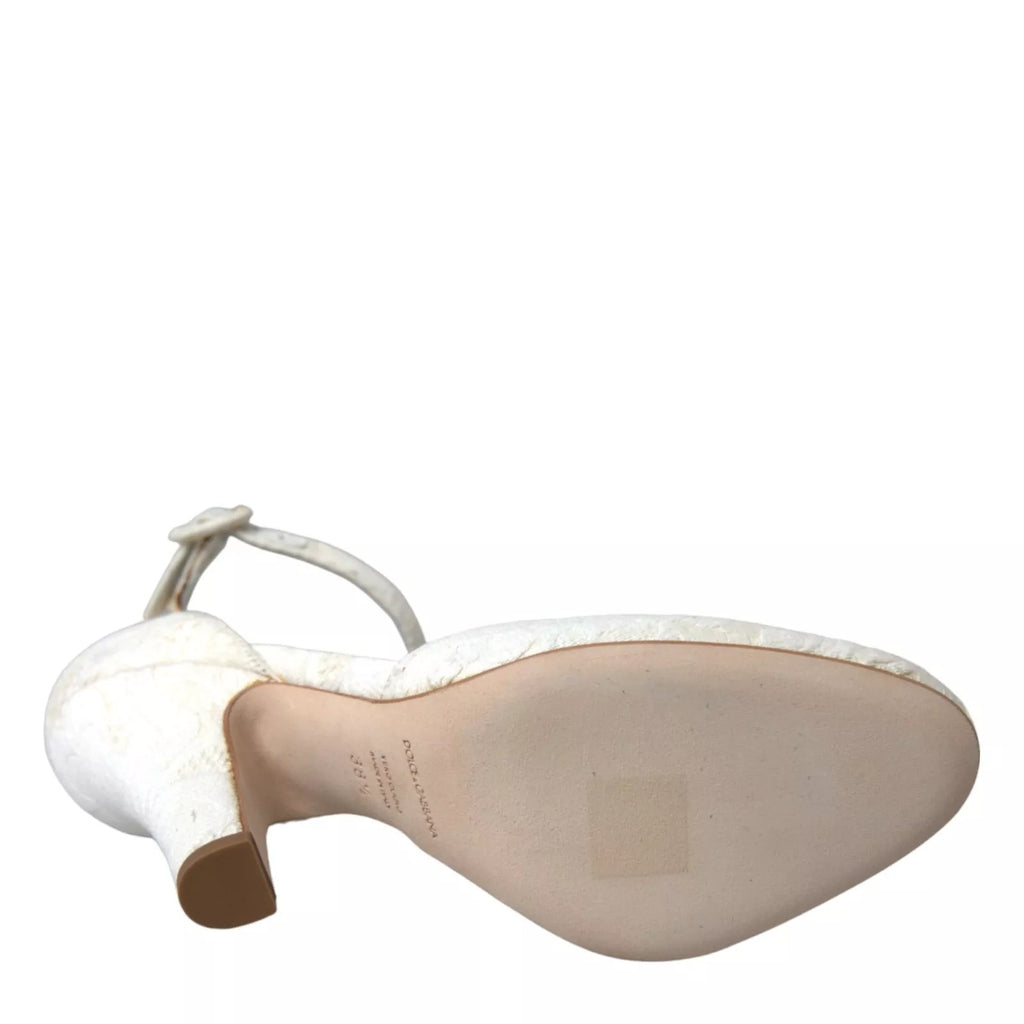 Dolce & Gabbana Weiß Floral Jacquard Mary Janes Heels Pumps Schuhe