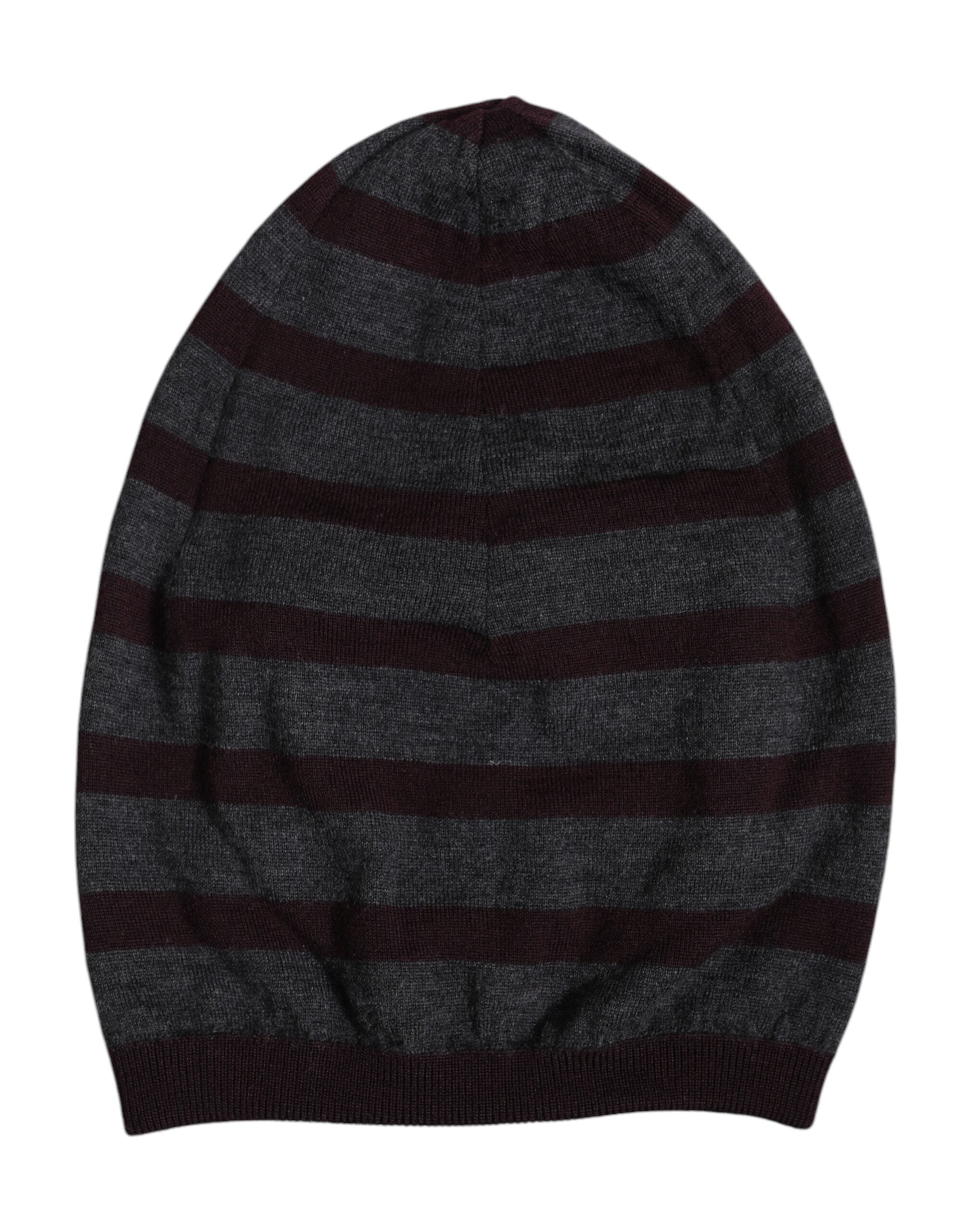 Dolce & Gabbana Graue gestreifte Wollstrickmütze Winter Beanie