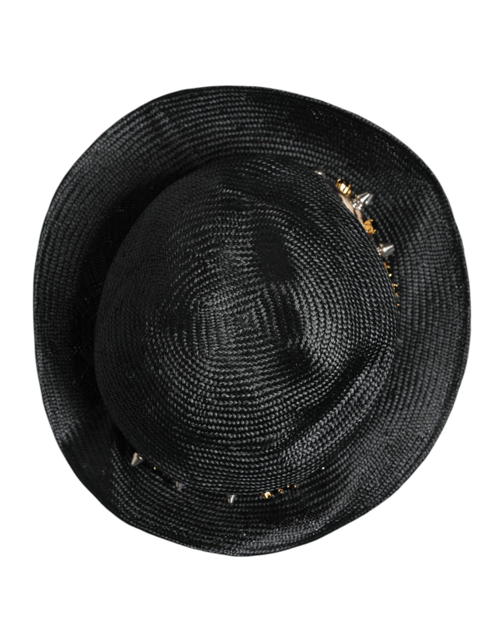Dolce & Gabbana Zwarte Strooien Hoed met Brede Rand en Kristallen Versiering