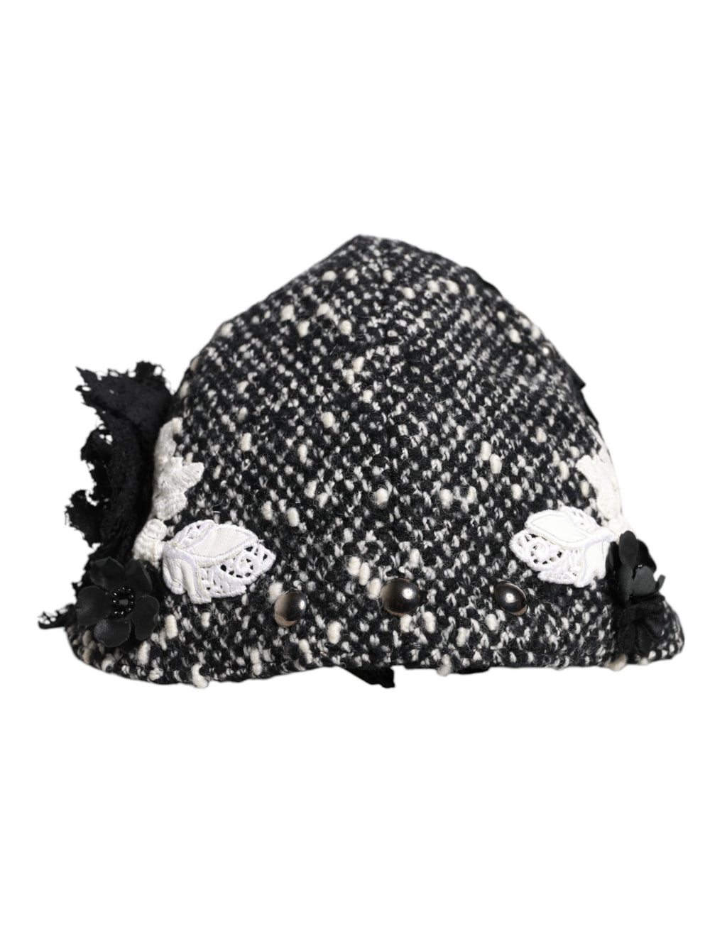 Dolce & Gabbana Zwarte Wollen Cloche Hoed met Witte Bloemenborduursels