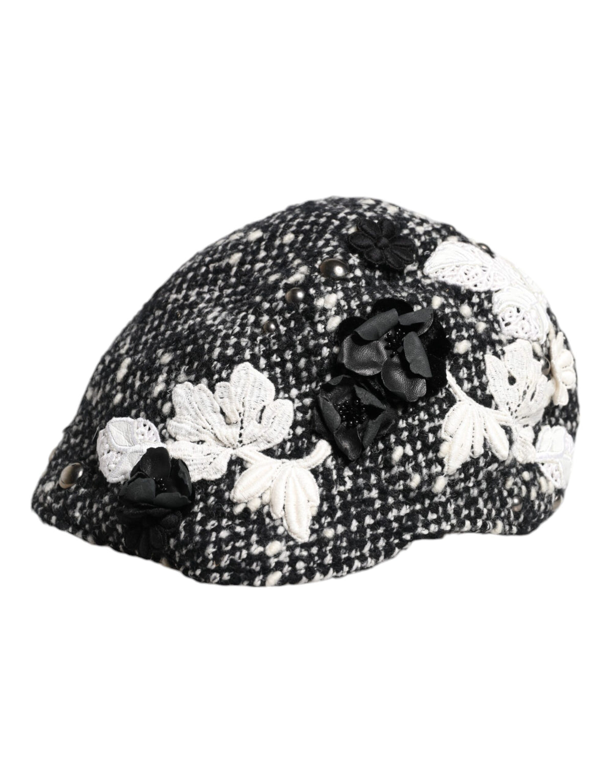 Dolce & Gabbana Zwarte Wollen Cloche Hoed met Witte Bloemenborduursels