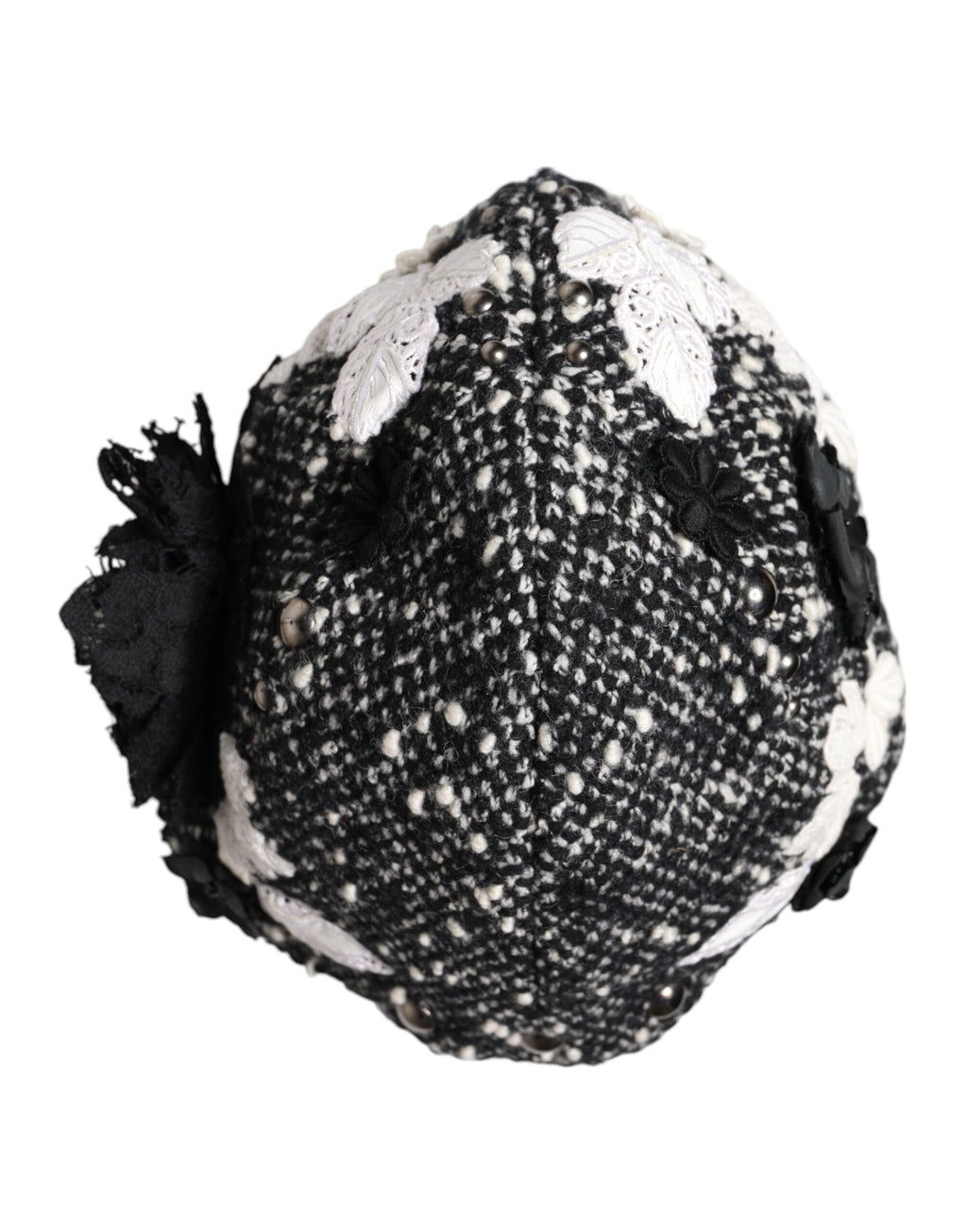 Dolce & Gabbana Zwarte Wollen Cloche Hoed met Witte Bloemenborduursels