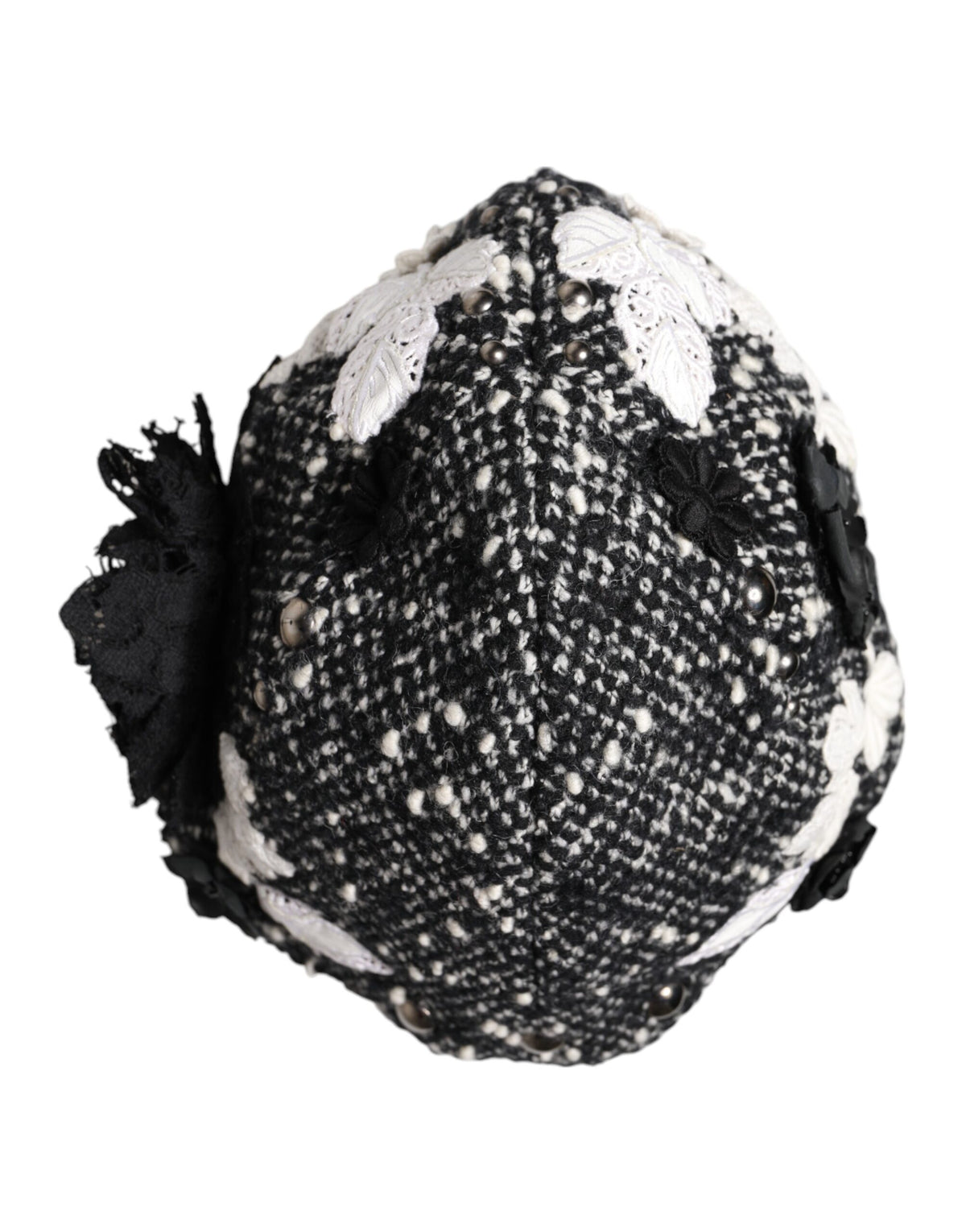 Dolce & Gabbana Zwarte Wollen Cloche Hoed met Witte Bloemenborduursels