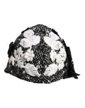 Dolce & Gabbana Zwarte Wollen Cloche Hoed met Witte Bloemenborduursels