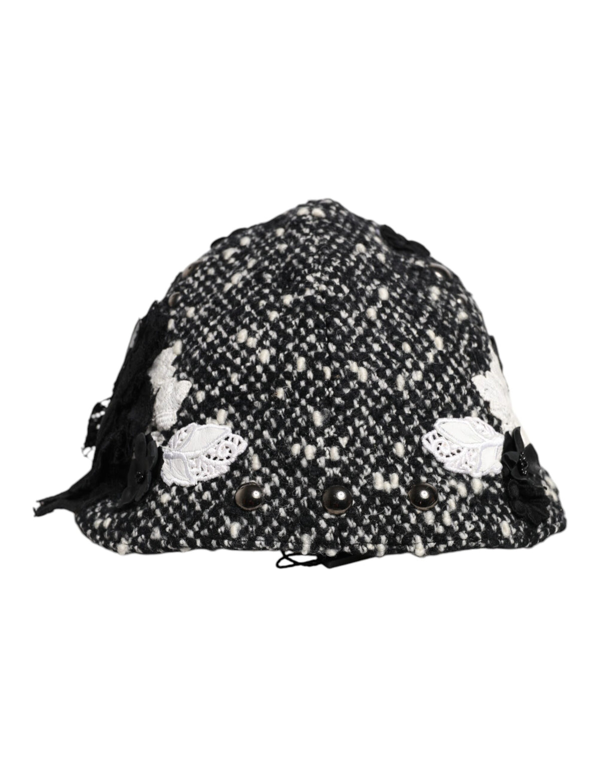 Dolce & Gabbana Zwarte Wollen Cloche Hoed met Witte Bloemenborduursels