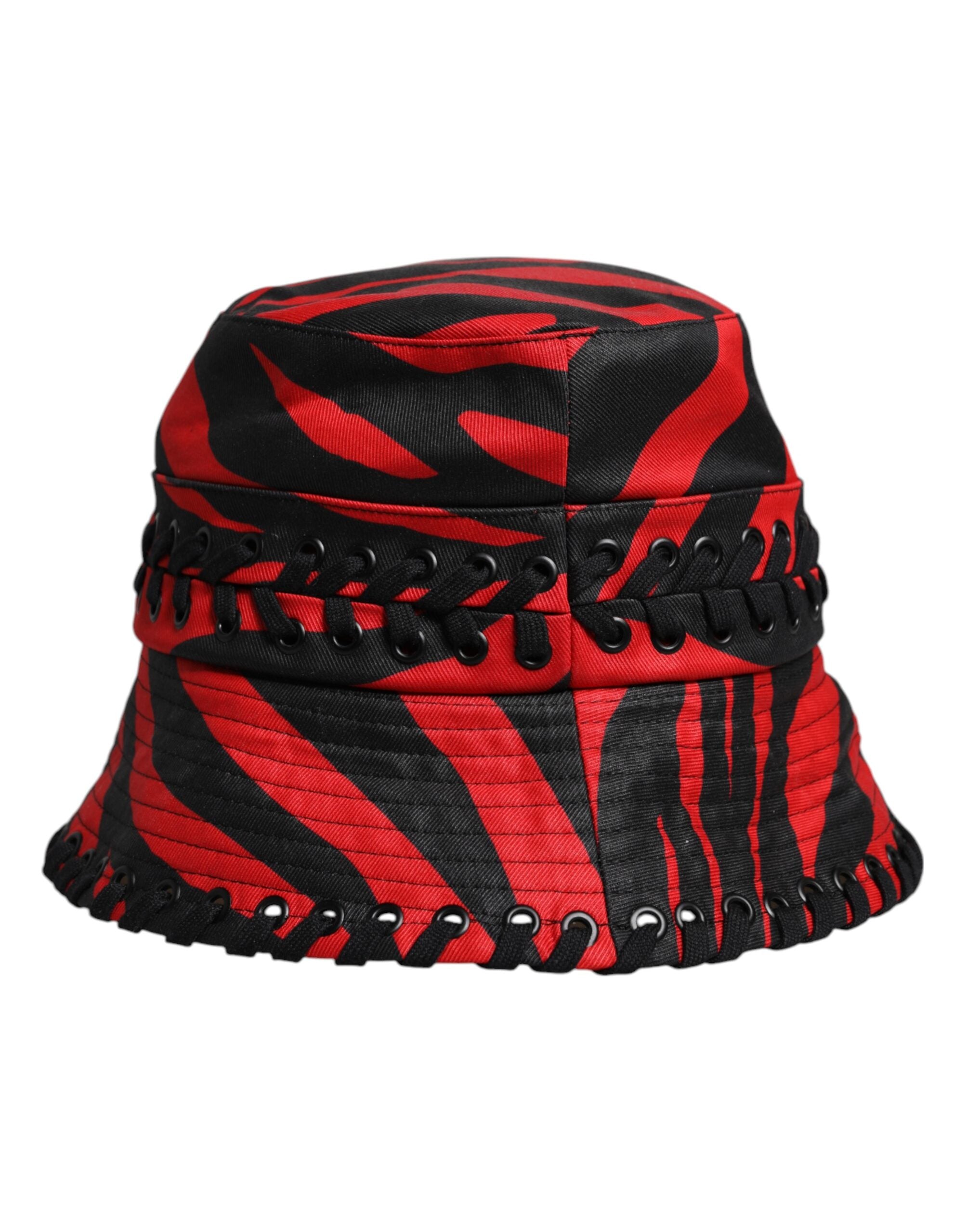Dolce & Gabbana Schwarz-rot gestreifter Polyester-Eimerhut mit breiter Krempe