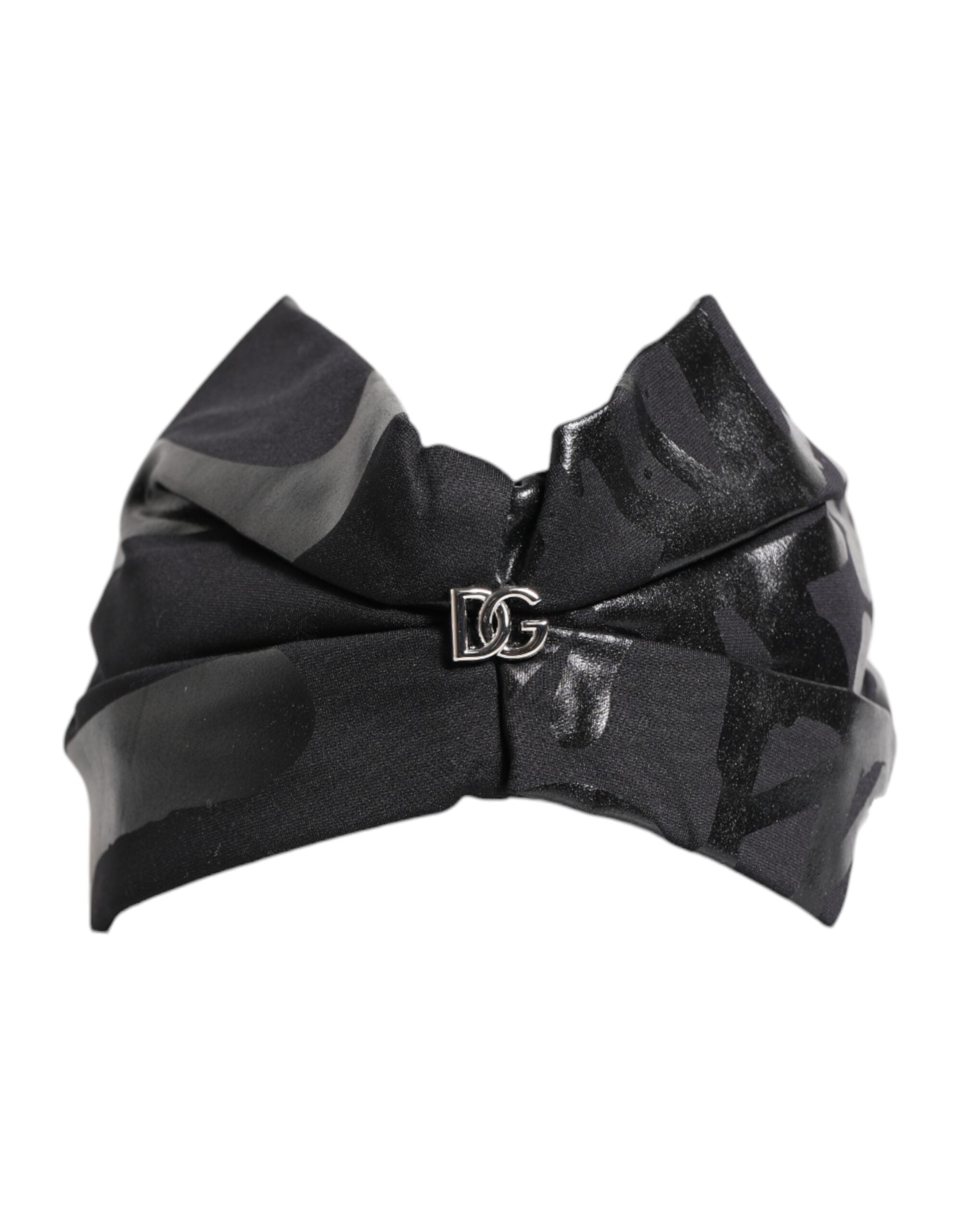Dolce & Gabbana Schwarzes Nylon Stretch DG Logo Stirnband Hut