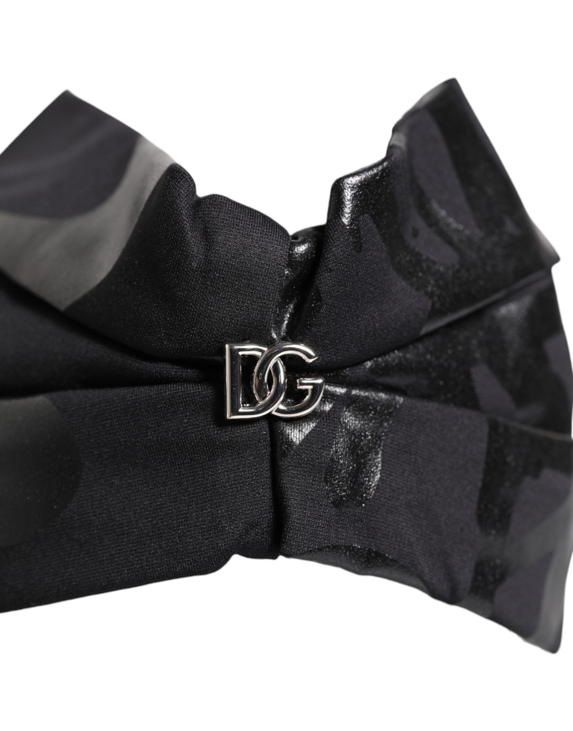 Dolce & Gabbana Schwarzes Nylon Stretch DG Logo Stirnband Hut