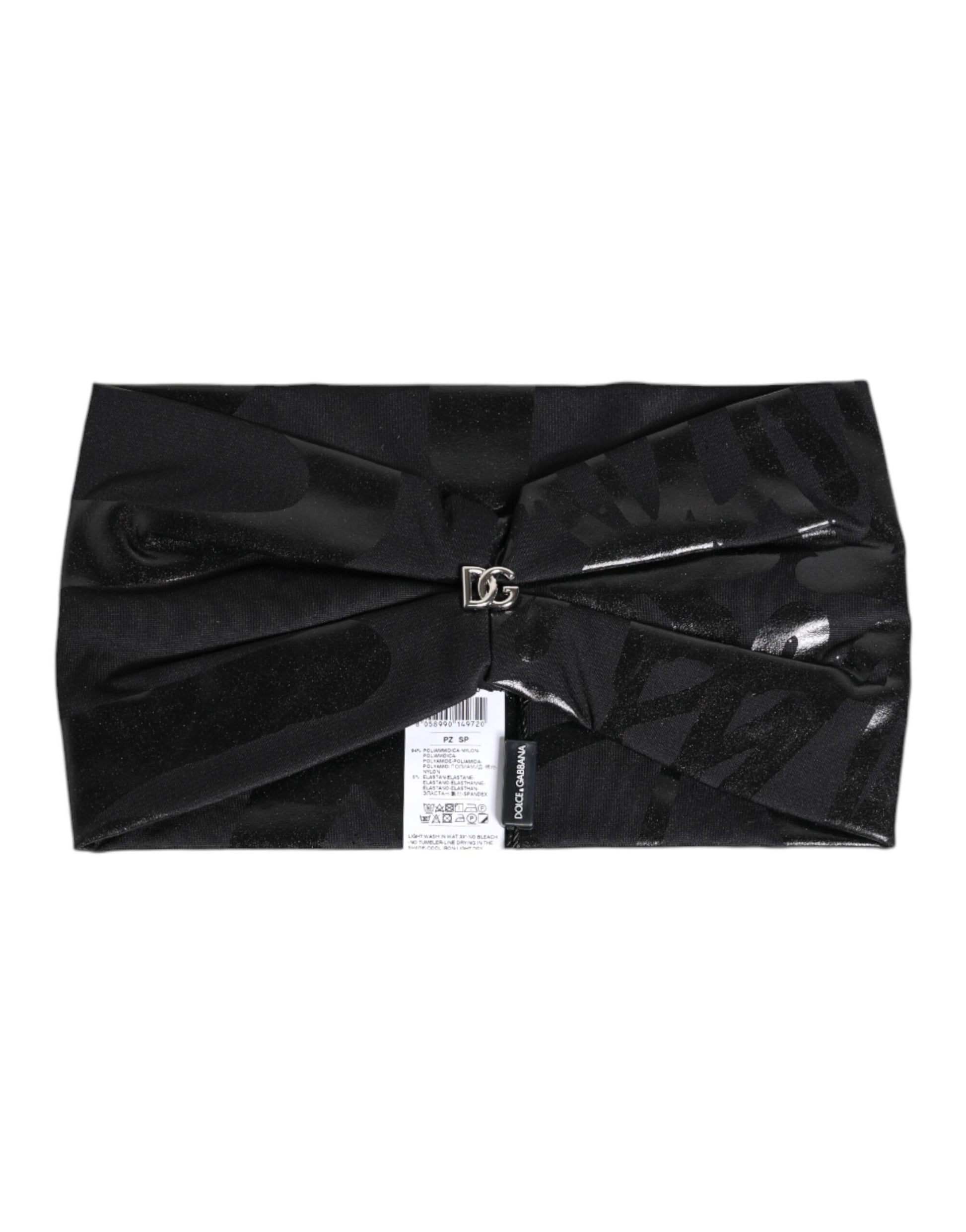 Dolce & Gabbana Schwarzes Nylon Stretch DG Logo Stirnband Hut