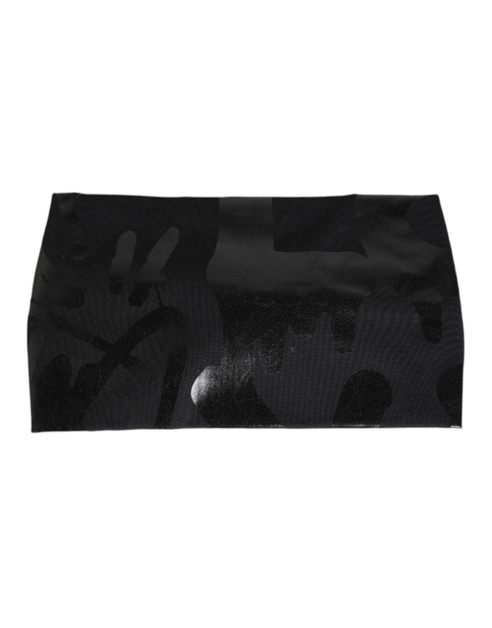 Dolce & Gabbana Schwarzes Nylon Stretch DG Logo Stirnband Hut