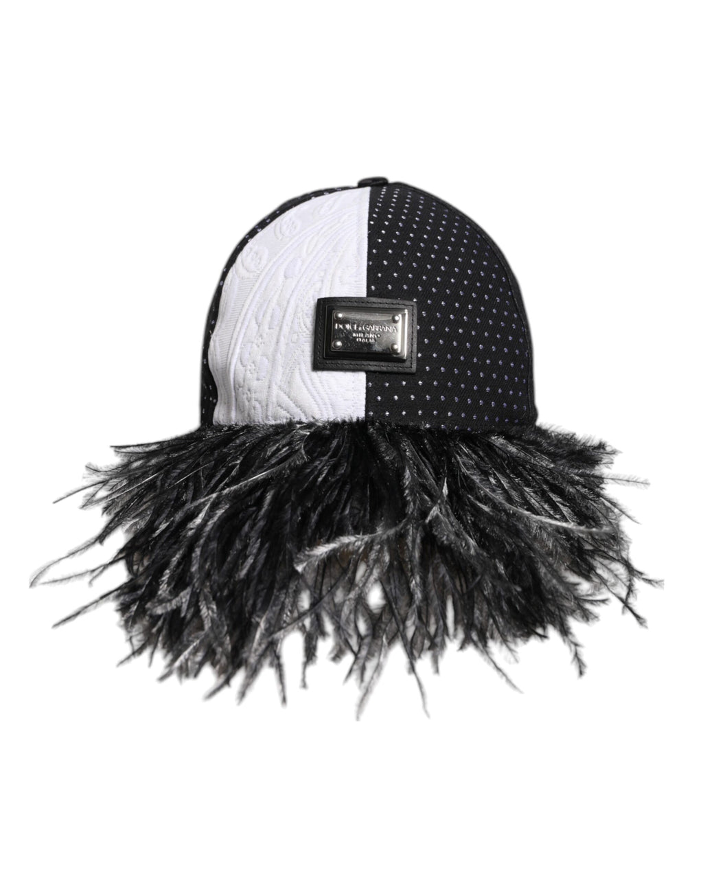 Dolce & Gabbana Weiß Schwarz Polka Dot Federn Baseballmütze