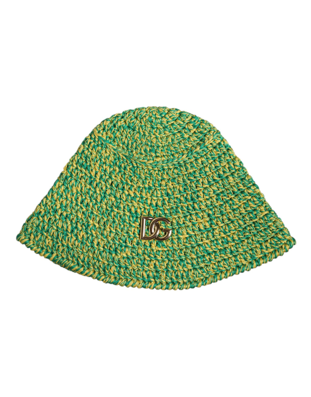 Dolce & Gabbana Grüner gehäkelter DG-Logo-Eimerhut aus Baumwolle