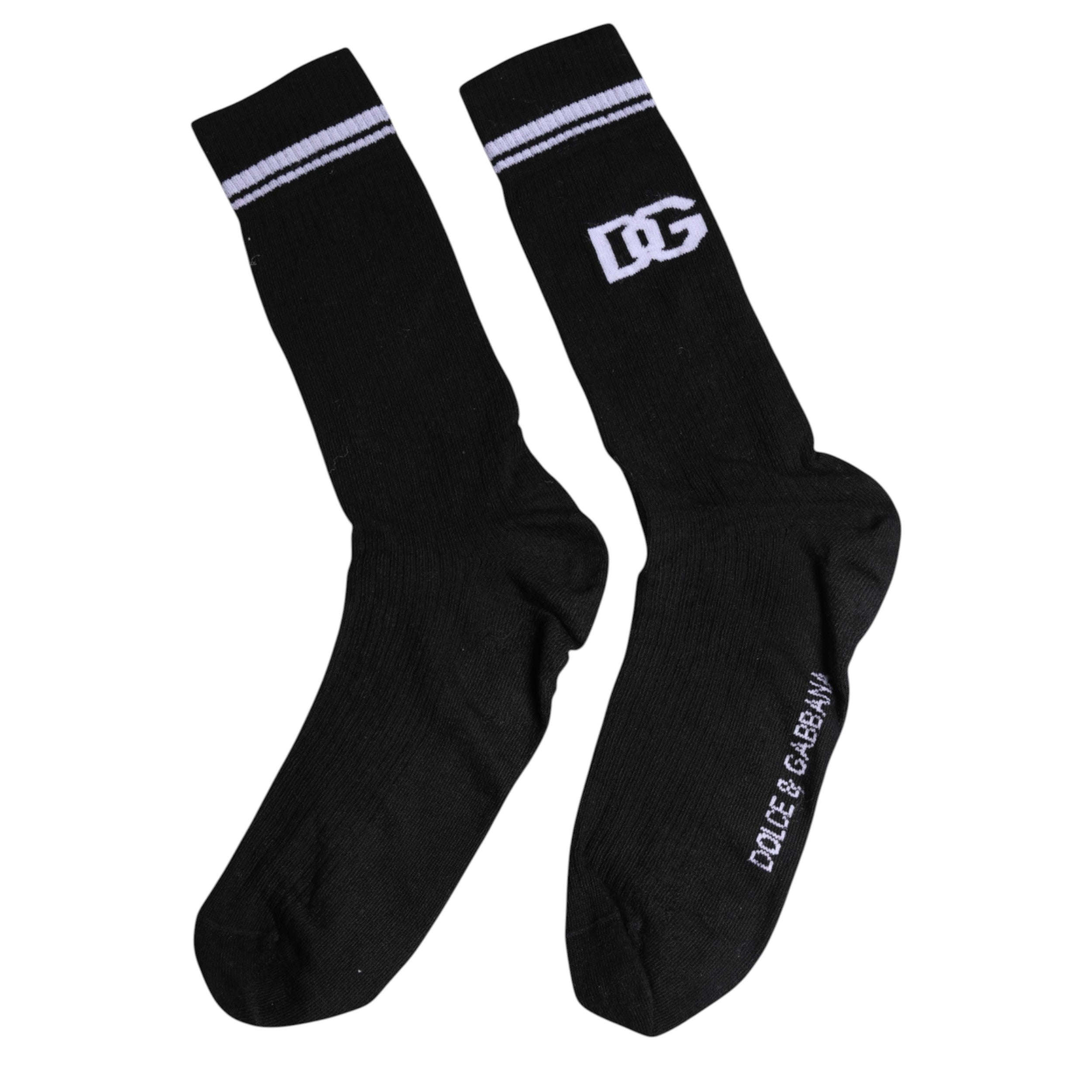 Dolce & Gabbana Schwarze Baumwolle Logo Mid Calf Herren Socken