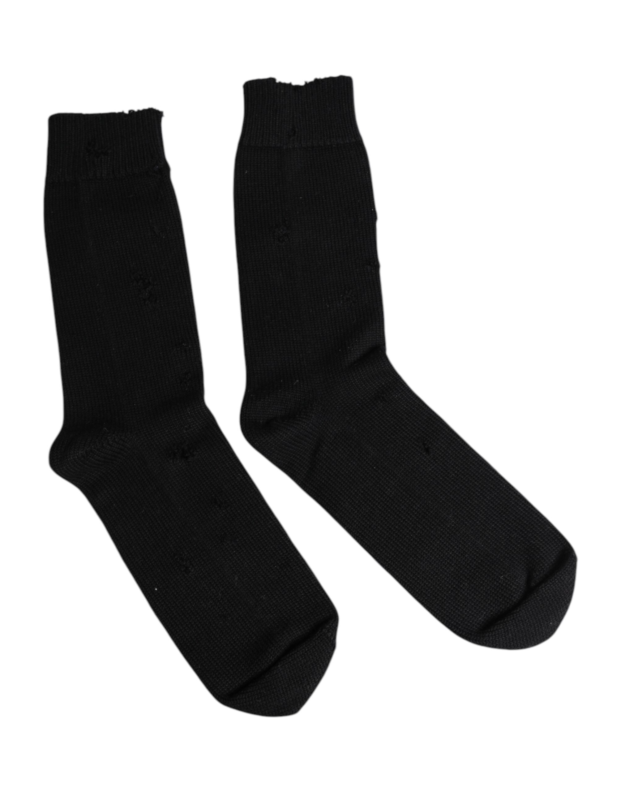 Dolce & Gabbana Schwarze Solid Stretch Mid Calf Herren Socken