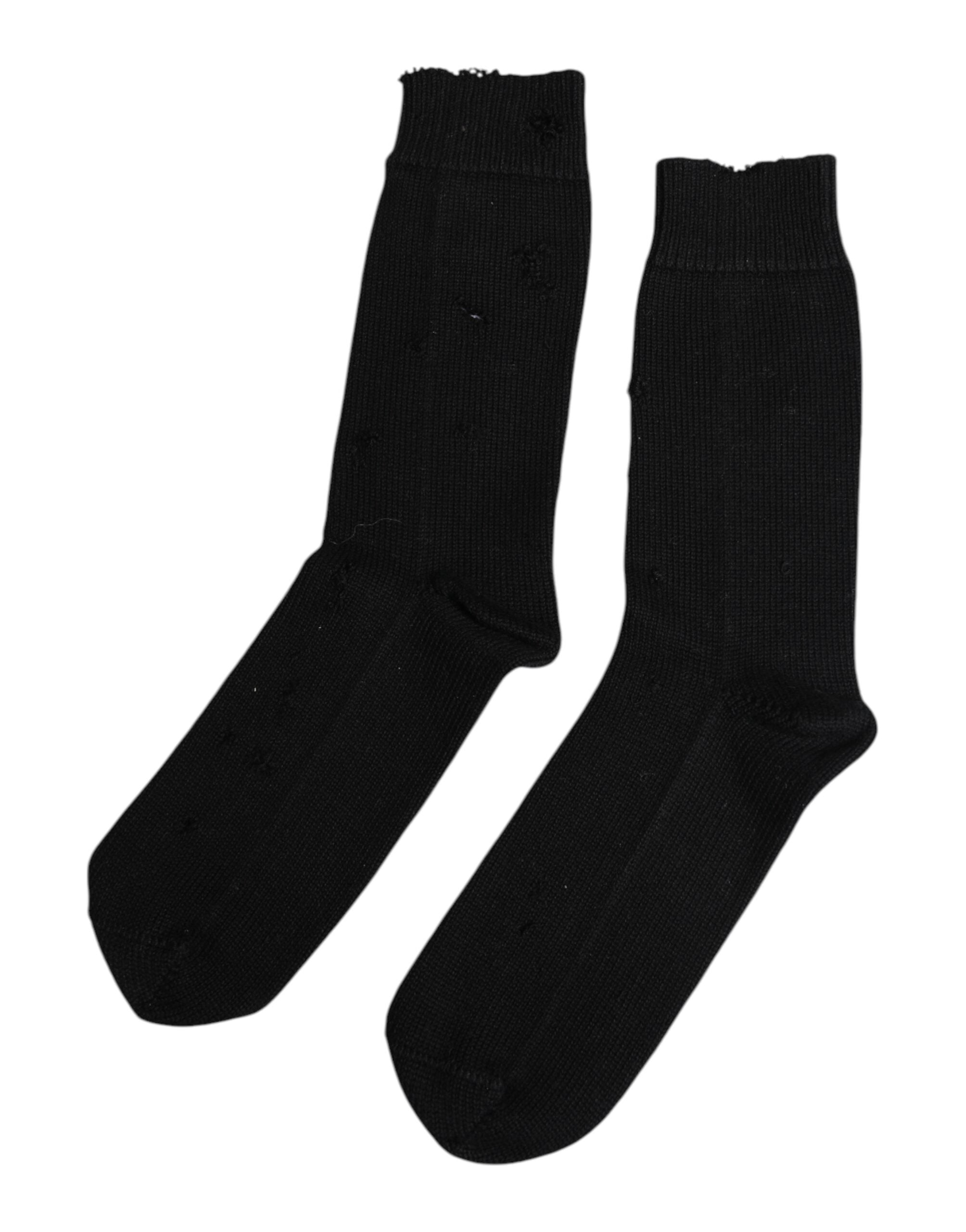 Dolce & Gabbana Schwarze Solid Stretch Mid Calf Herren Socken