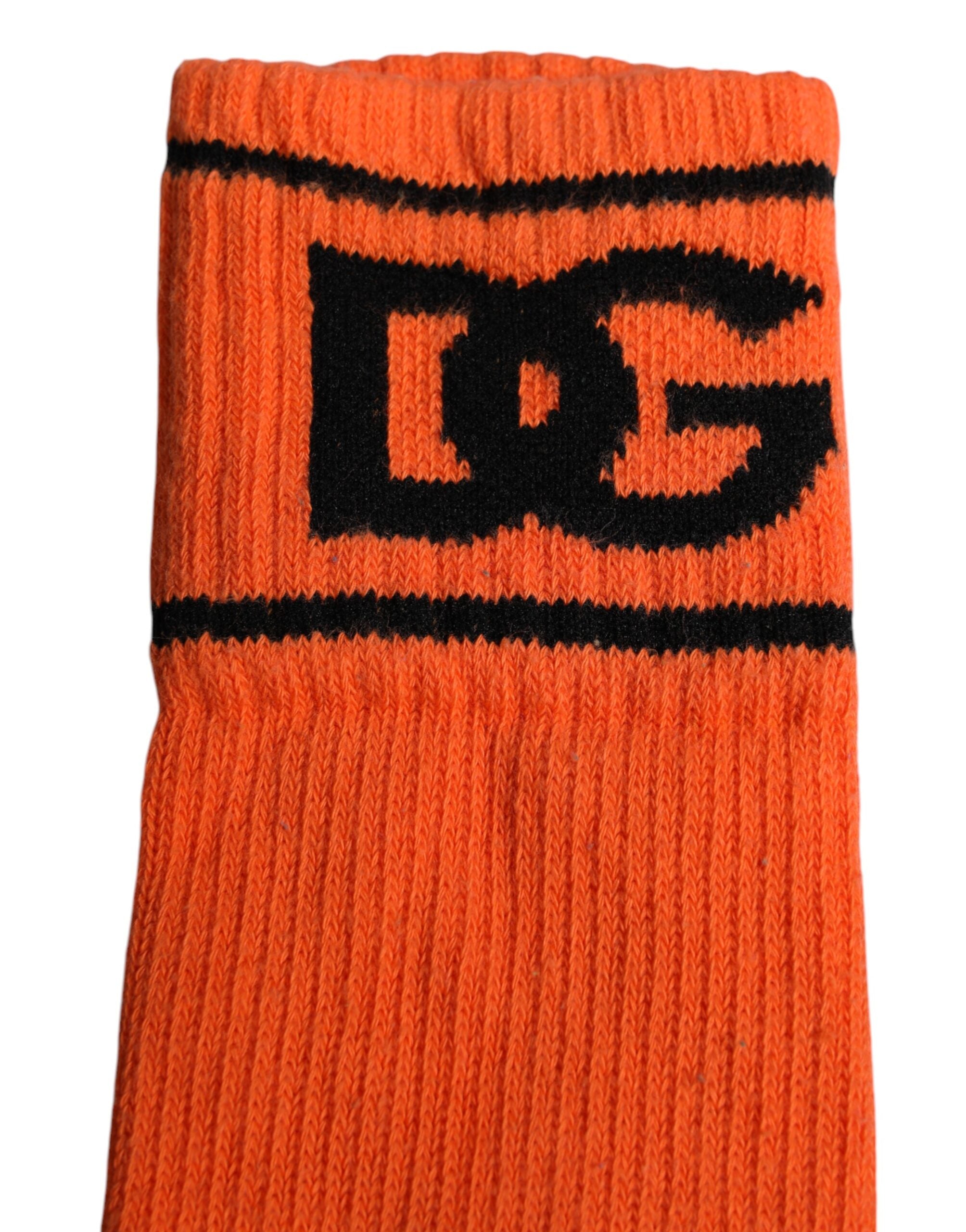 Dolce & Gabbana Orangefarbene Socken mit DG-Logo-Print aus Baumwolle mit offener Spitze