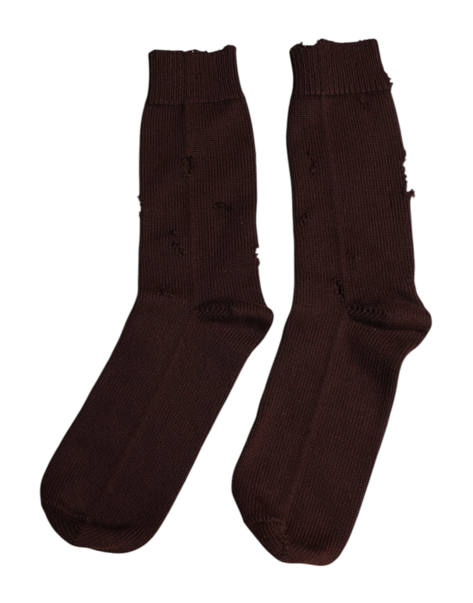 Dolce & Gabbana Brown Solid Cotton Stretch Mid Calf Socken