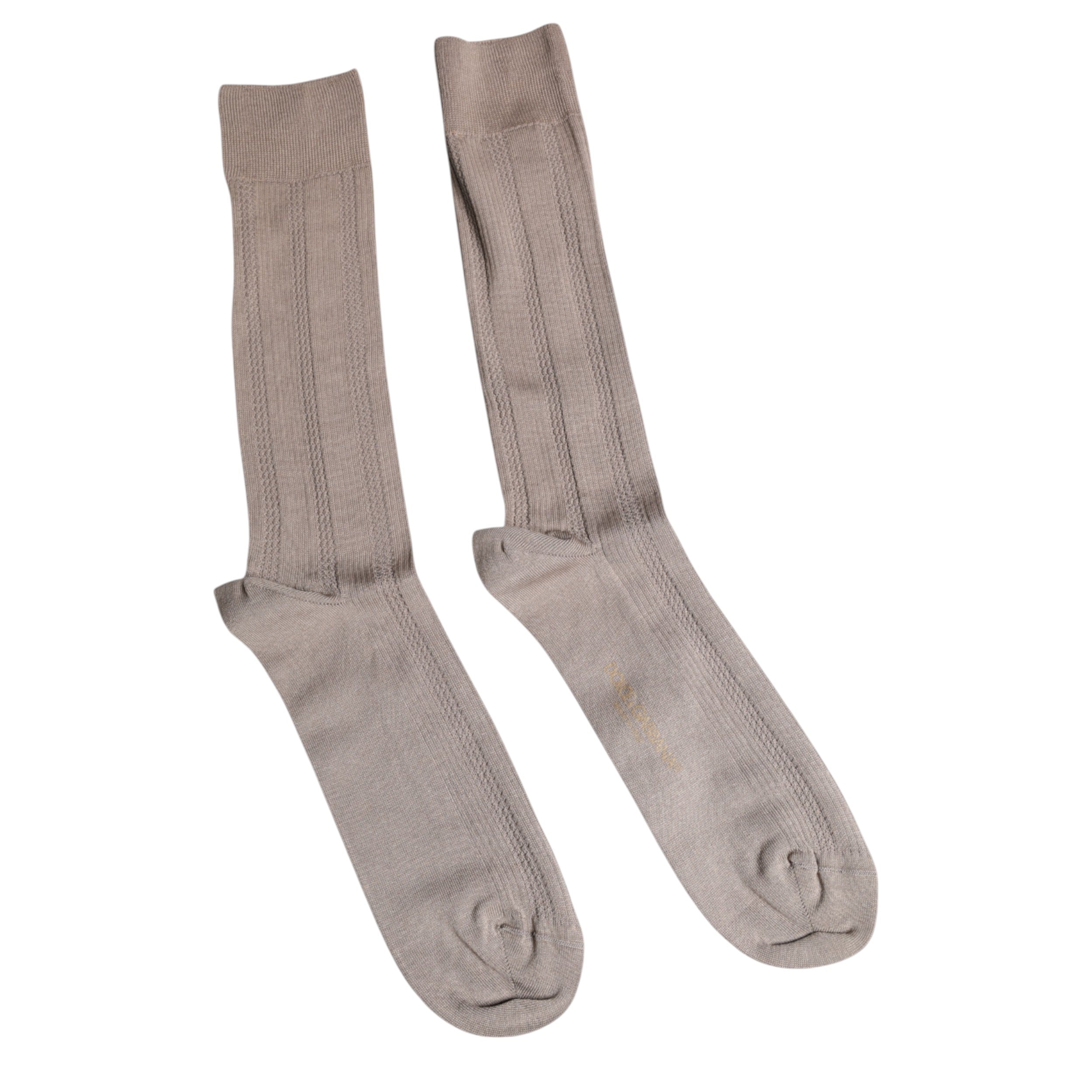Dolce & Gabbana Braune Baumwoll-Stretch-Socken mit Logo über der Wade