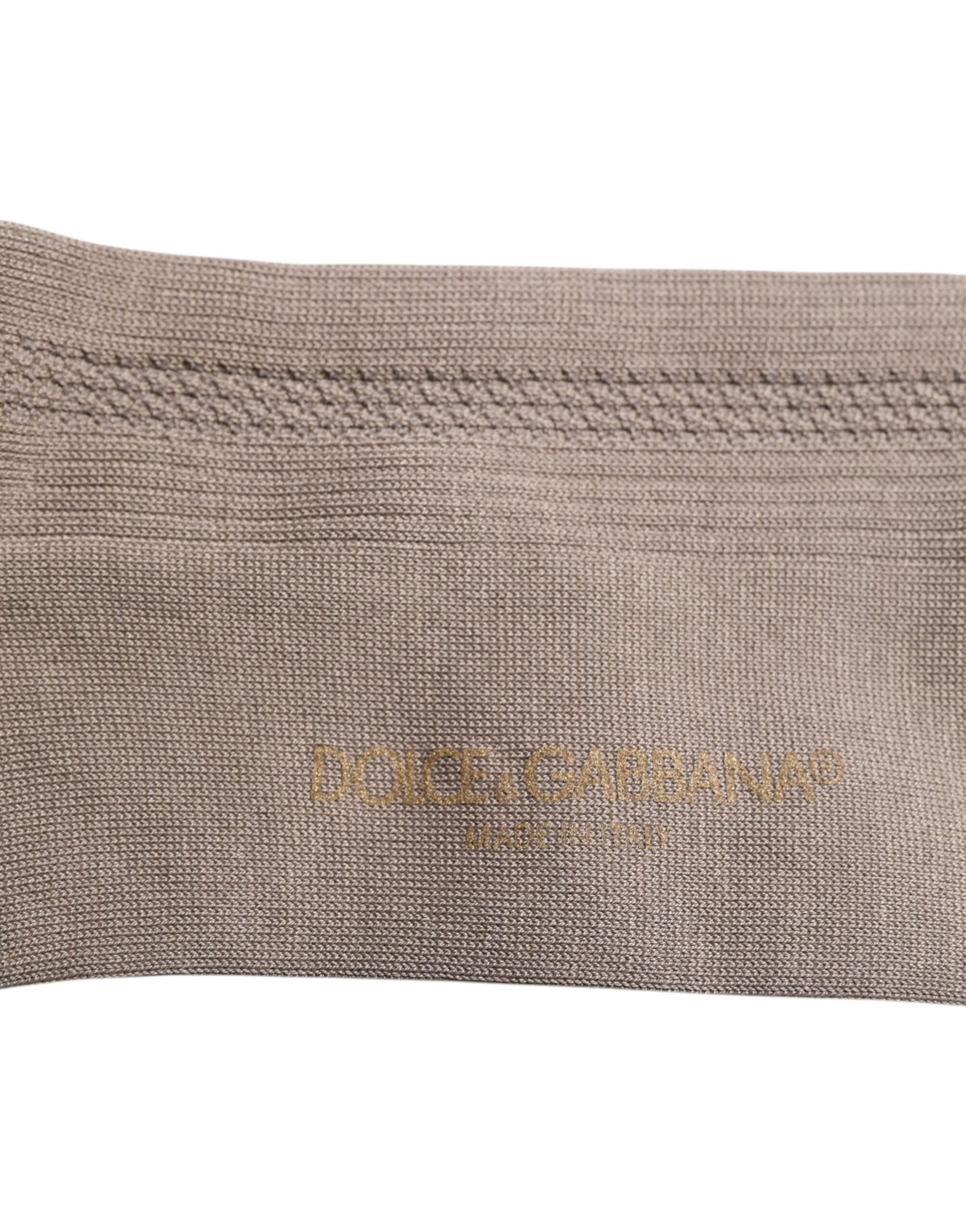 Dolce & Gabbana Braune Baumwoll-Stretch-Socken mit Logo über der Wade