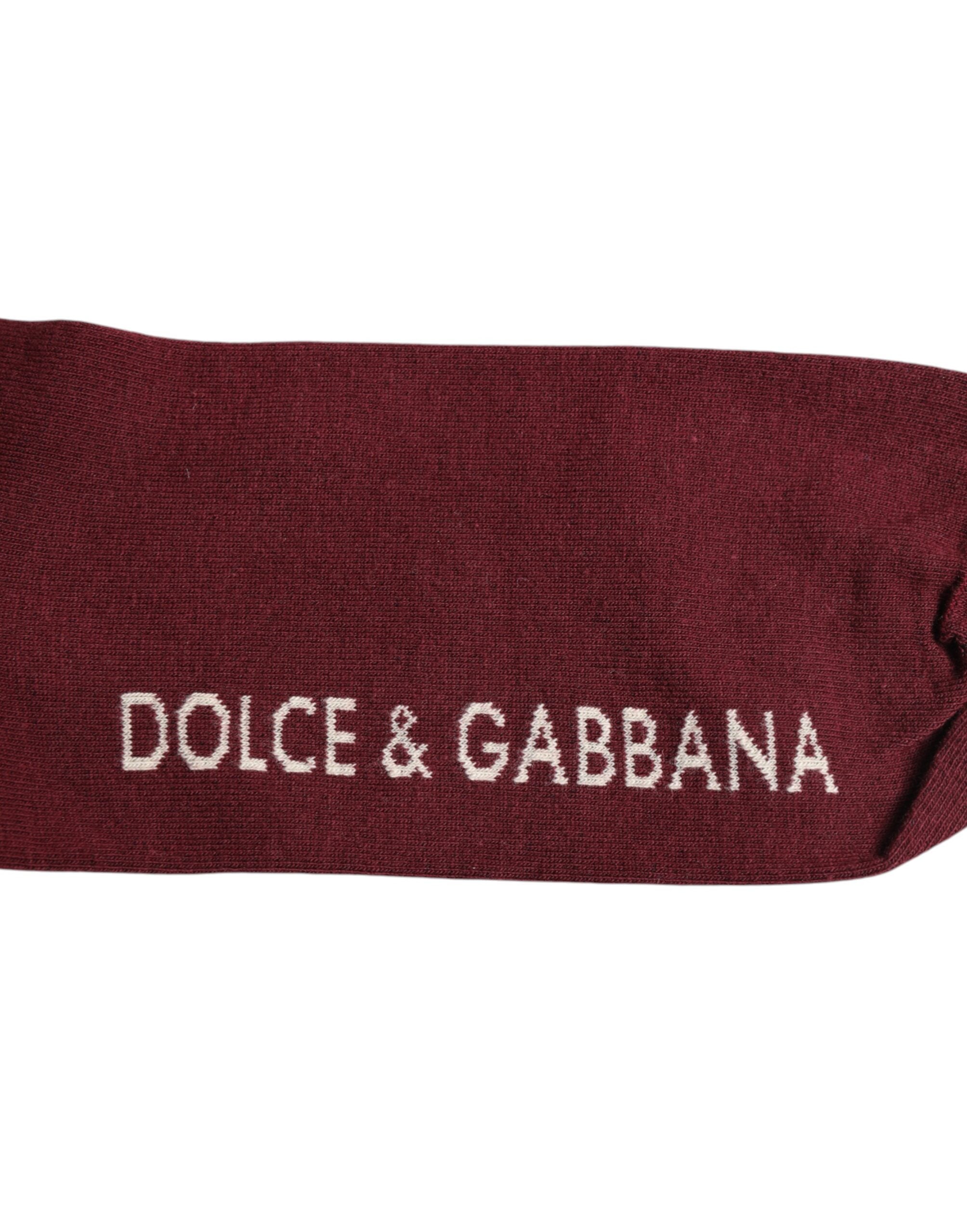 Dolce & Gabbana Burgundy Stretch Logo Print Mid Calf Socken