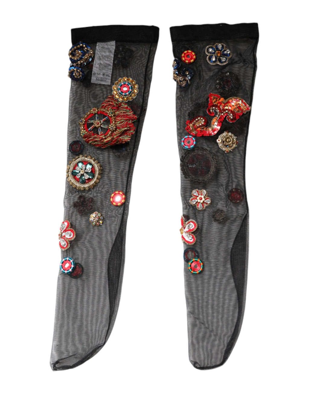 Dolce & Gabbana Schwarze Stretch Carretto Kristall Strümpfe Socken