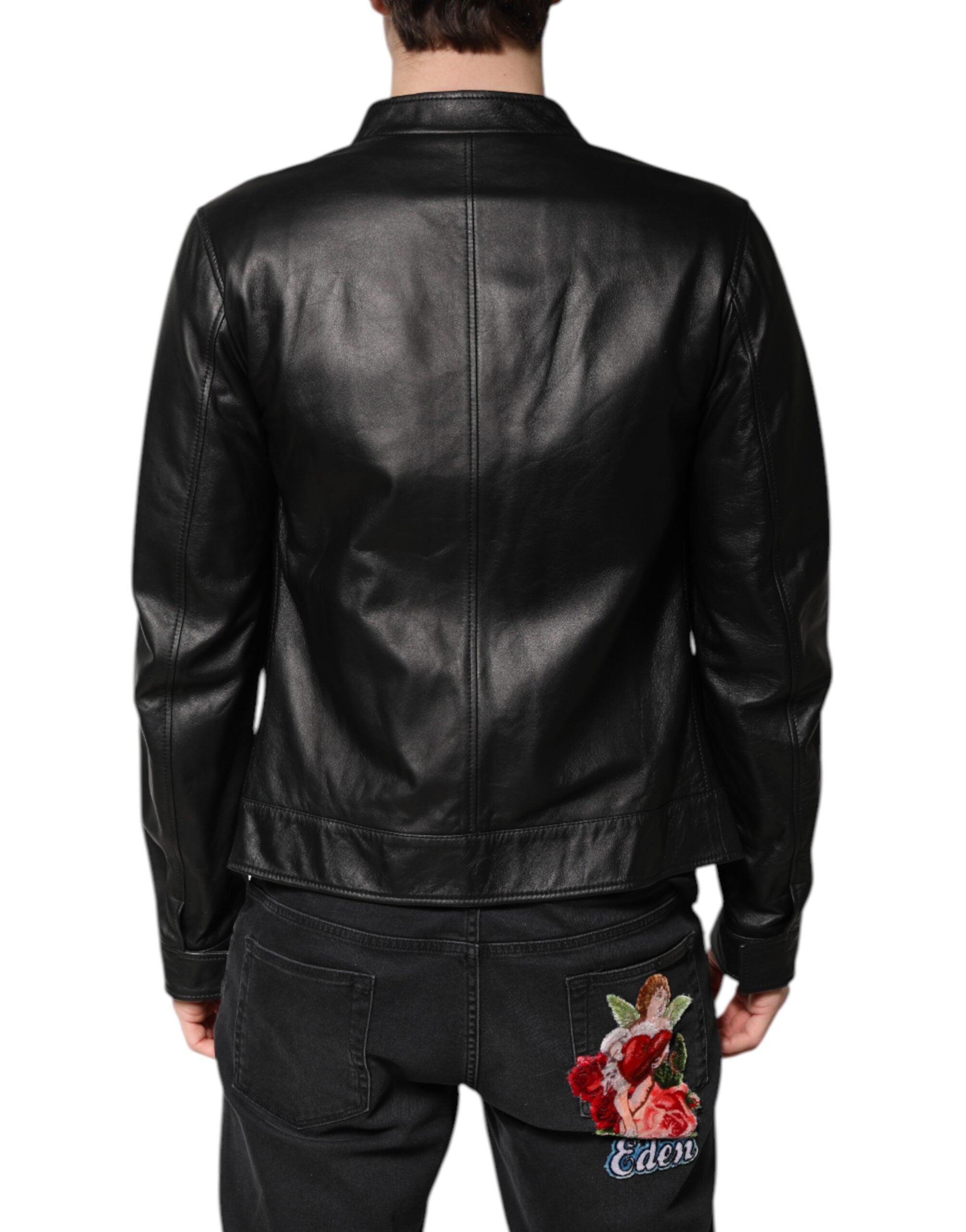 Dolce & Gabbana Schwarzes Schaf Leder Biker Full Zip Jacke