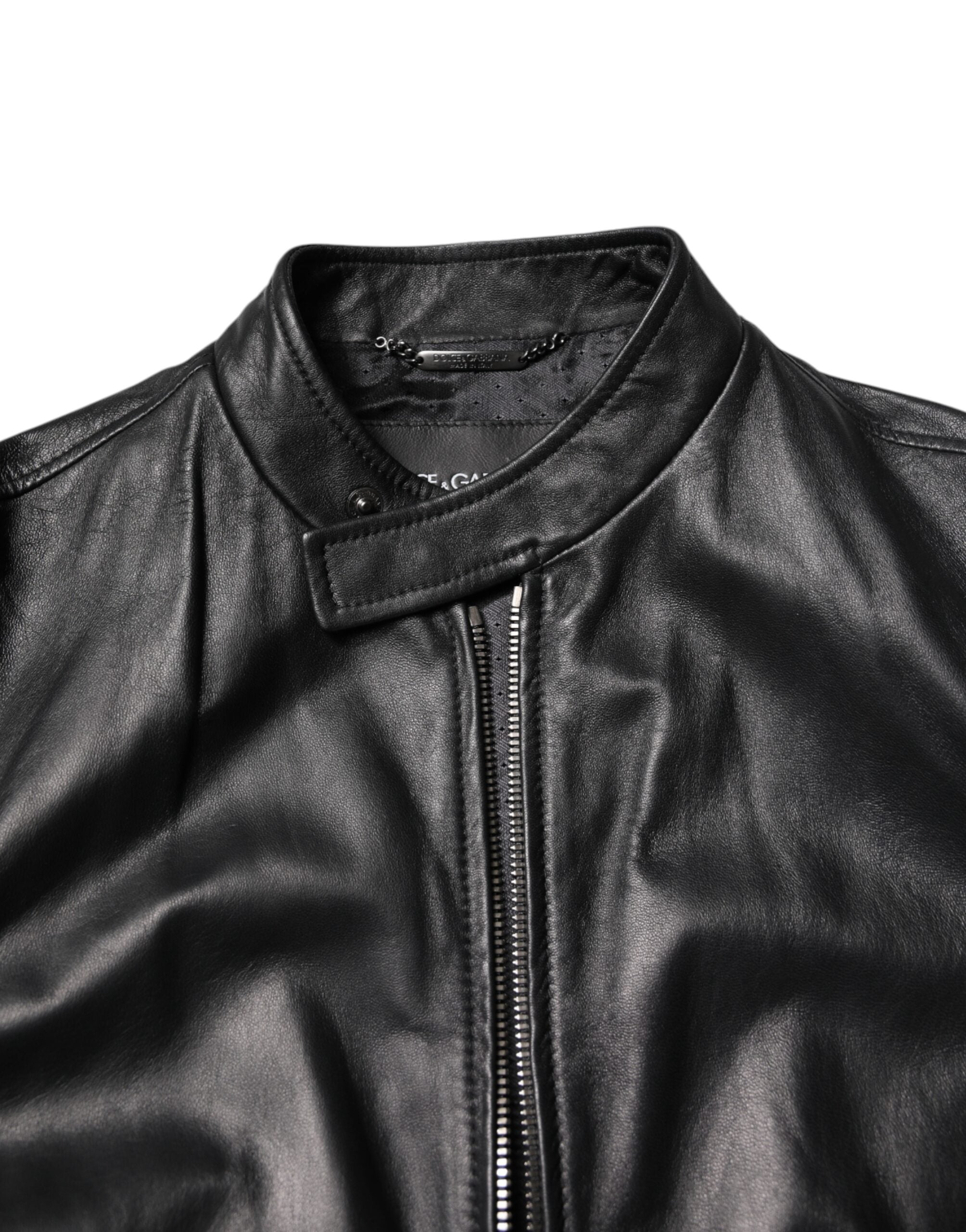 Dolce & Gabbana Schwarzes Schaf Leder Biker Full Zip Jacke