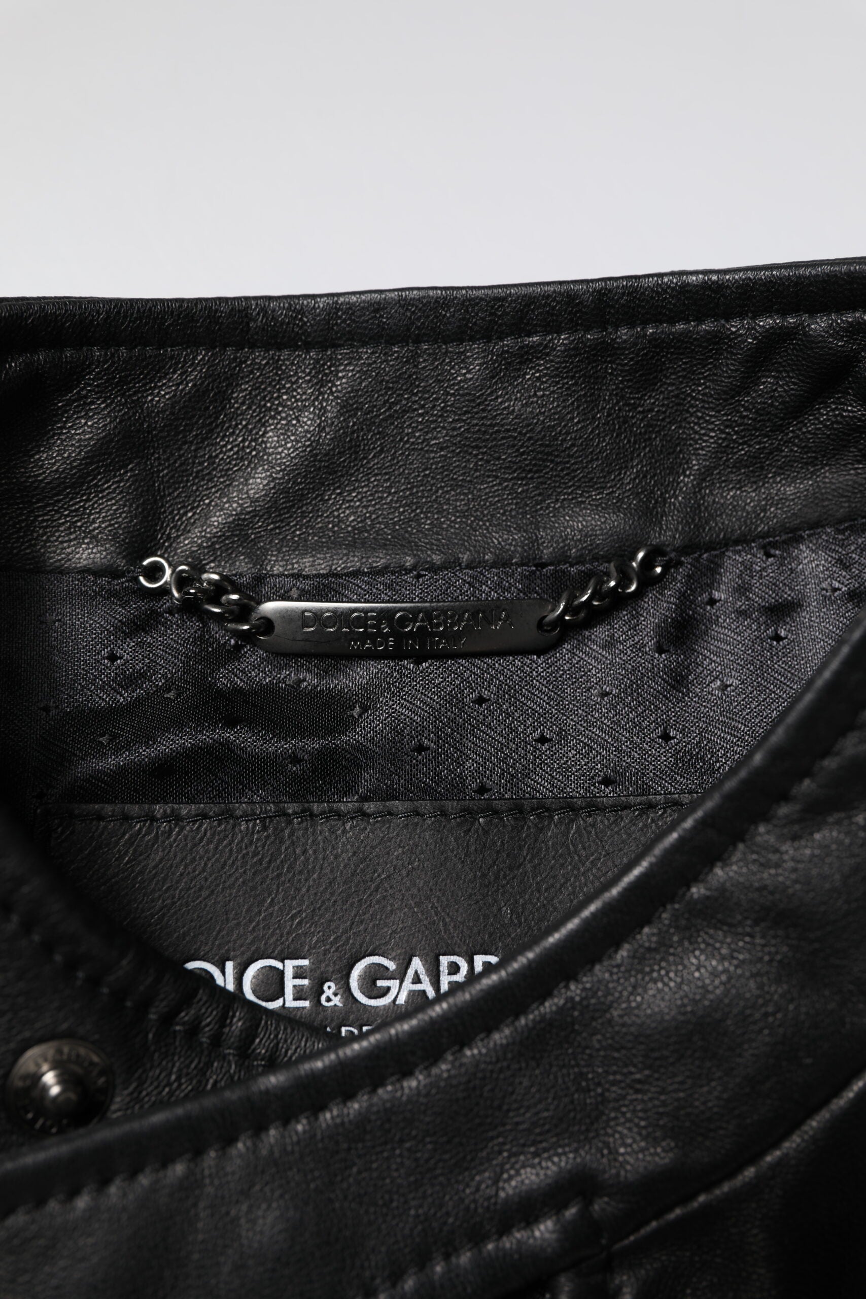 Dolce & Gabbana Schwarzes Schaf Leder Biker Full Zip Jacke