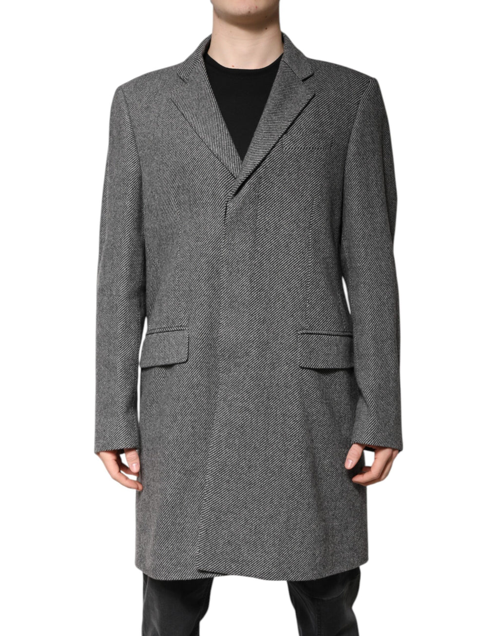 Dolce & Gabbana Grauer einreihiger Trenchcoat aus Wolle Jacke