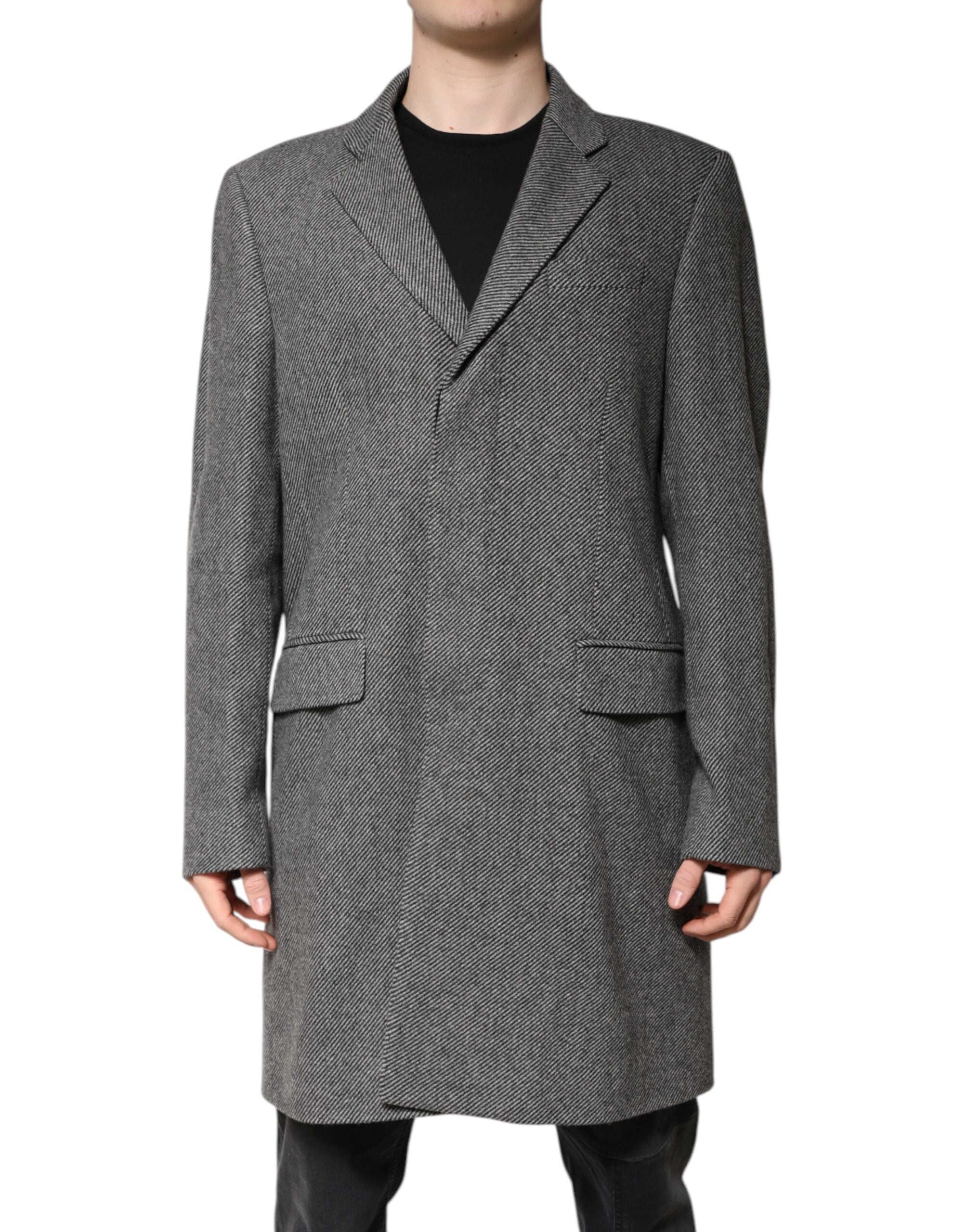 Dolce & Gabbana Grauer einreihiger Trenchcoat aus Wolle Jacke