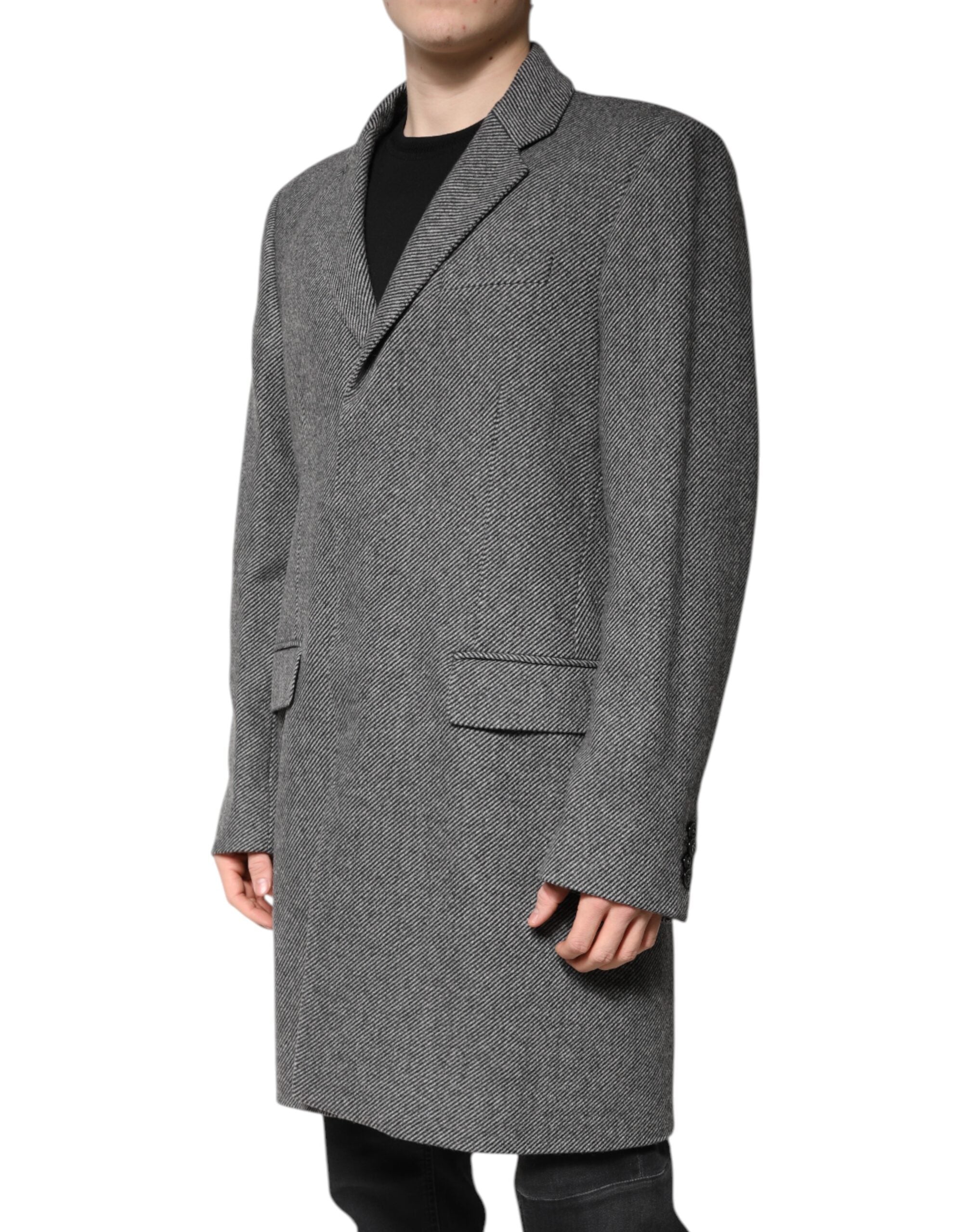 Dolce & Gabbana Grauer einreihiger Trenchcoat aus Wolle Jacke