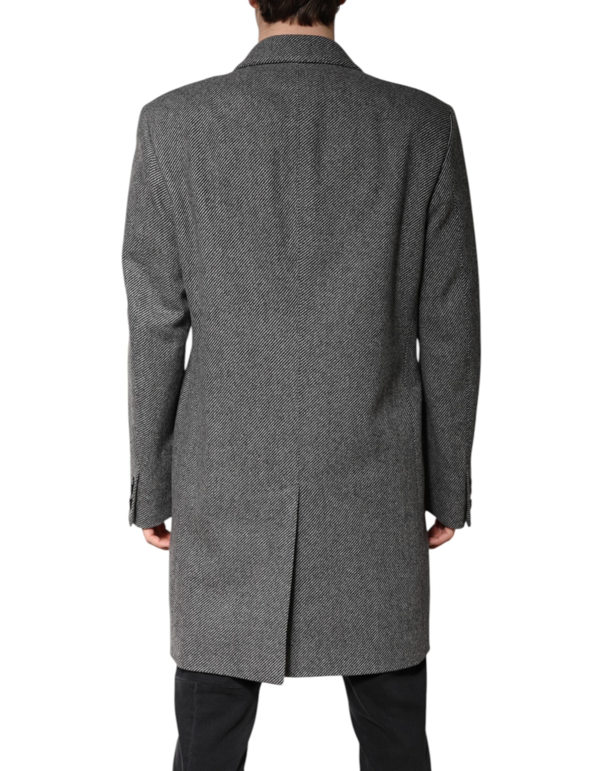 Dolce & Gabbana Grauer einreihiger Trenchcoat aus Wolle Jacke