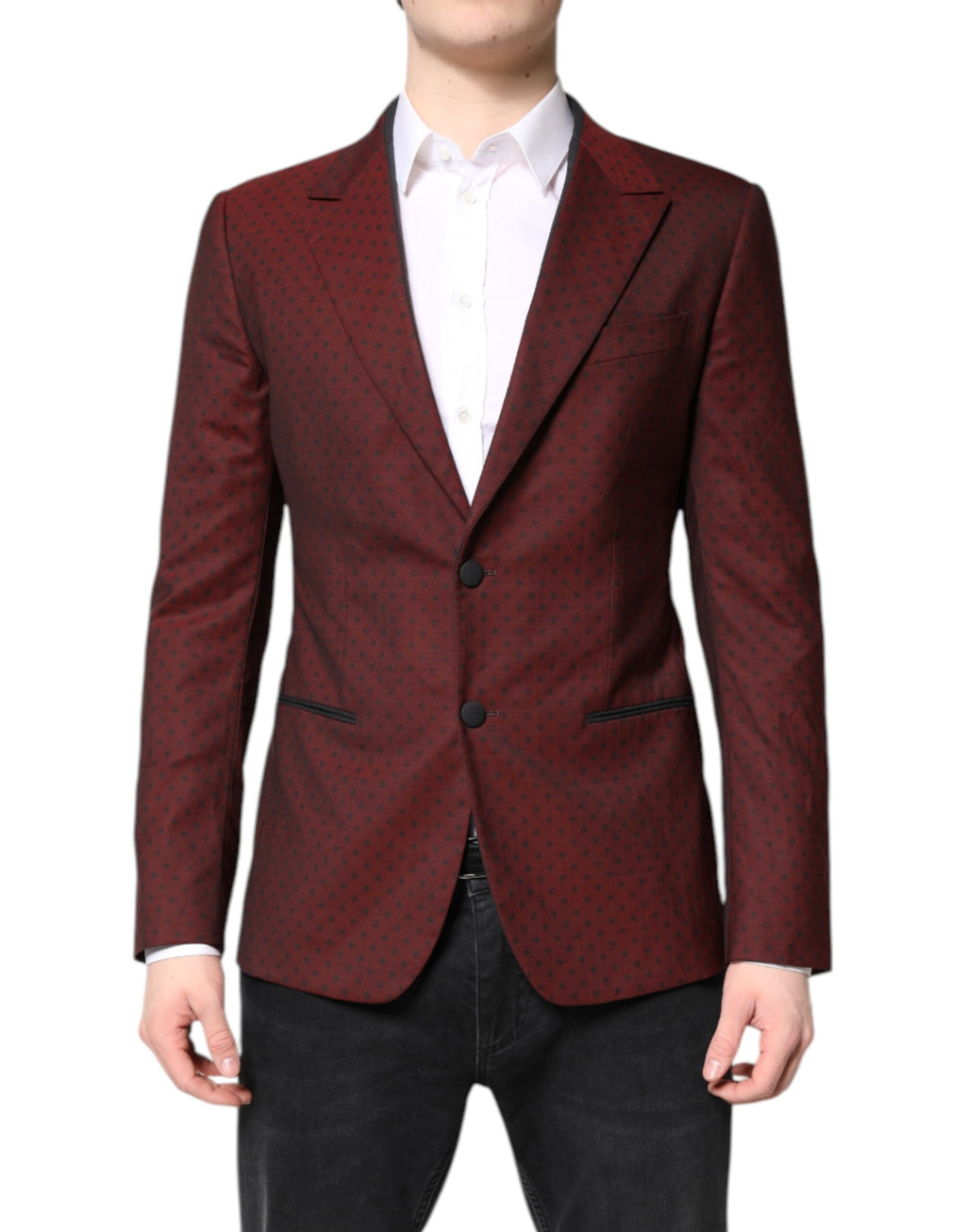 Dolce & Gabbana Maroon Wolle Slim Fit Männer Mantel Jacke Blazer