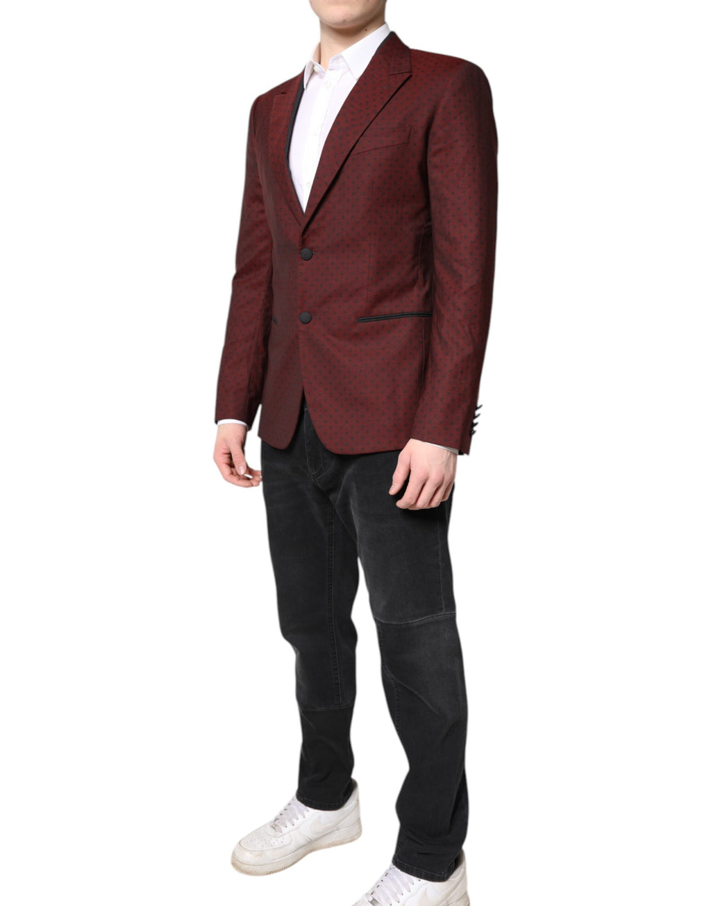 Dolce & Gabbana Maroon Wolle Slim Fit Männer Mantel Jacke Blazer