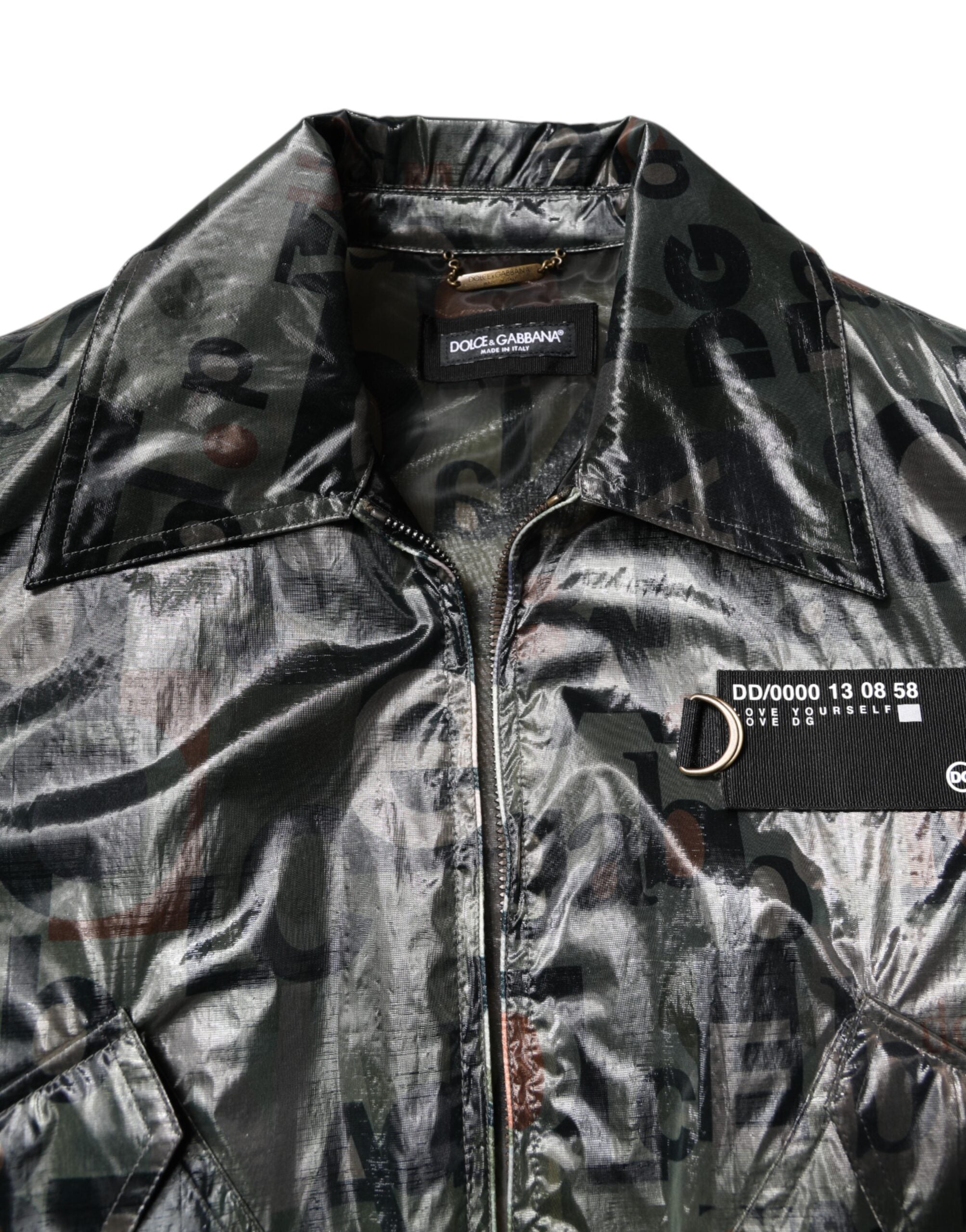 Dolce & Gabbana Grüne DG Logo Print Bomberjacke mit durchgehendem Reißverschluss