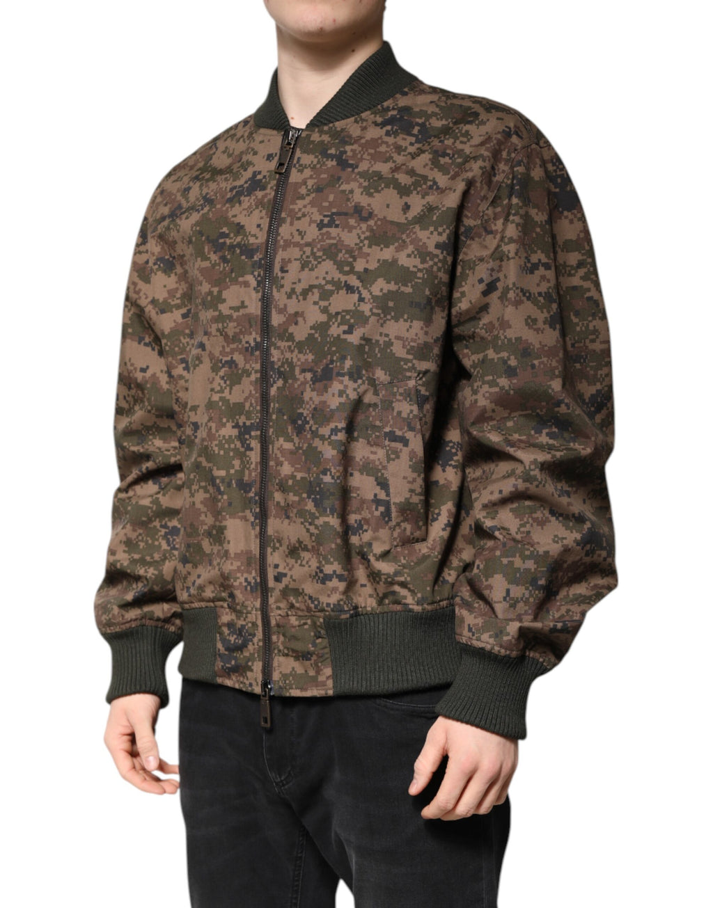 Dolce & Gabbana Braune Camouflage Bomberjacke mit durchgehendem Reißverschluss
