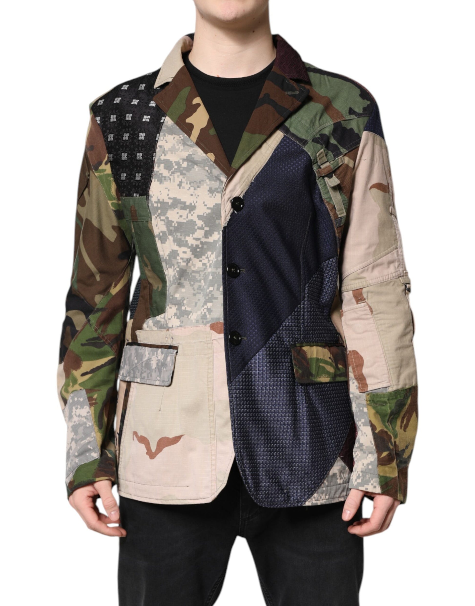 Dolce & Gabbana Multicolor Camouflage Patchwork Mantel Blazer