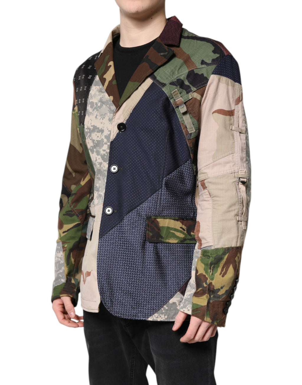 Dolce & Gabbana Multicolor Camouflage Patchwork Mantel Blazer